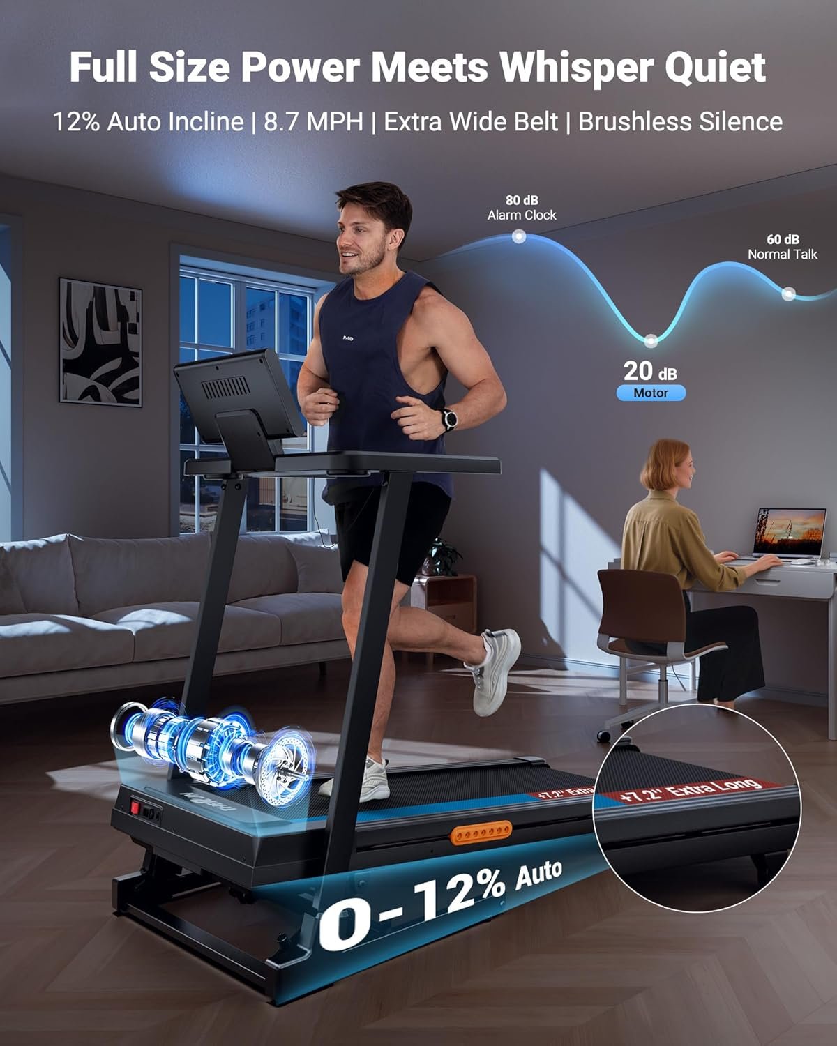 THERUN Treadmill with Incline, Incline Treadmill,Treadmills for Home, 3.0 HP Brushless Motorized Treadmills for Quiet Running, 300LBS Weight Capacity - Image 2