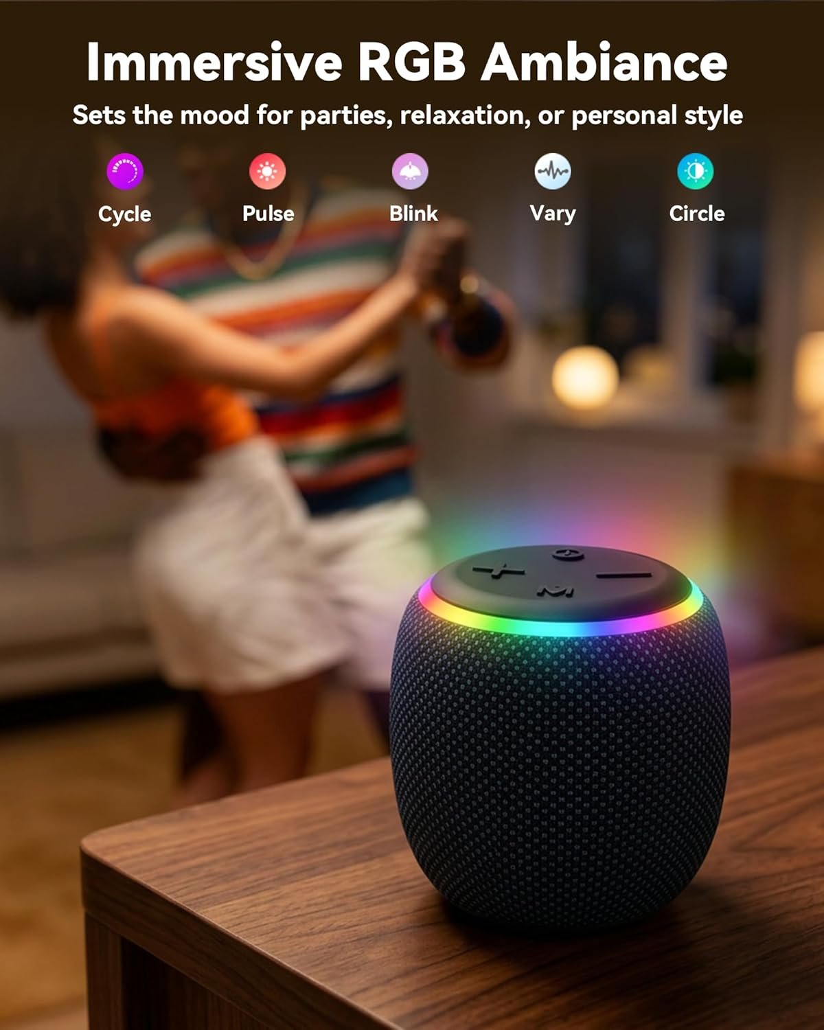 BassBloom Room 3 Portable Bluetooth Speaker, IPX6 Waterproof, TWS Pairing, 12W Powerful Stereo Sound with RGB Lights, Bluetooth 5.4, All-Day Playtime, Ideal for on Any Surface at Home - Image 4