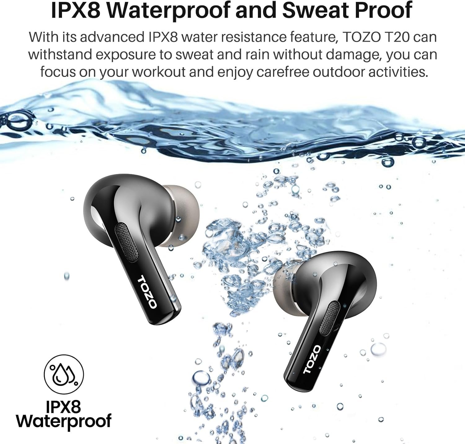 TOZO T20 Wireless Earbuds Bluetooth Headphones 48.5 Hrs Playtime with LED Digital Display, IPX8 Waterproof, Dual Mic Call Noise Cancelling 10mm Broad Range Speakers, New Version - Image 6