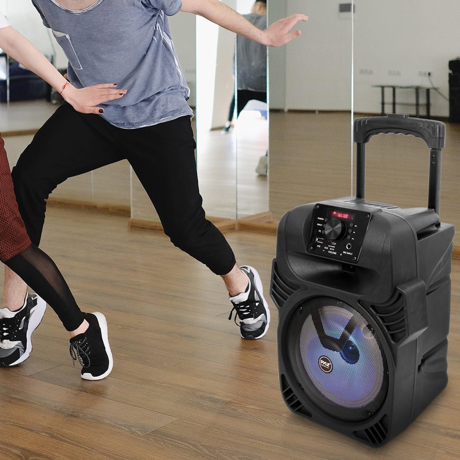Pyle 8" Portable Bluetooth PA Speaker - 500W Rechargeable Indoor/Outdoor Karaoke Machine Sound System - Multi-Color LED Party Lights, Mic Input, FM Radio, MP3/USB & Remote Control (Black) - Image 3