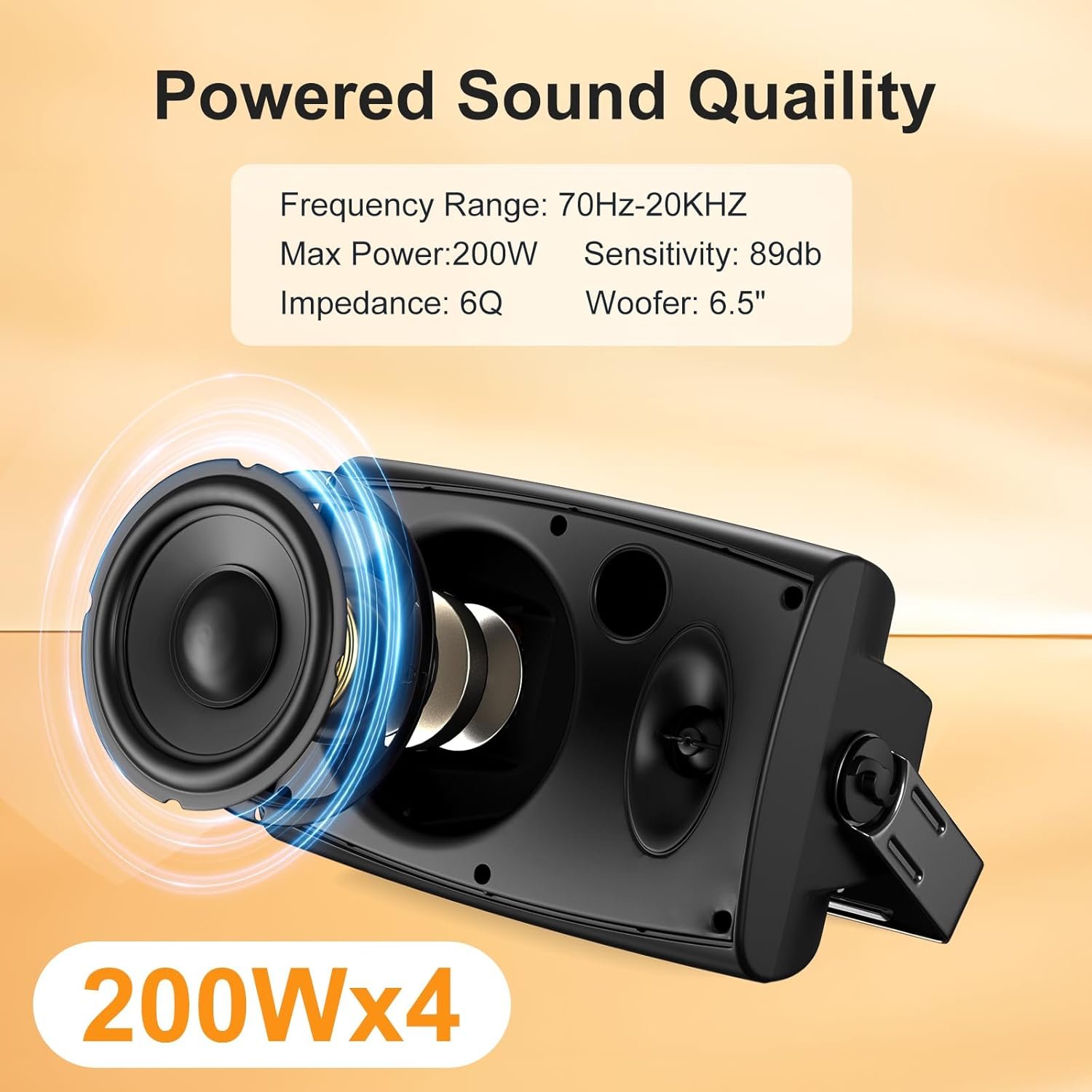 6.5 Inch Max 800W Outdoor Bluetooth Speakers Waterproof Wired with Multifunctional Amplifier Wall Mount Outdoor Speaker System for Patio Garden Poolside Home(4 Speakers,Black) - Image 3
