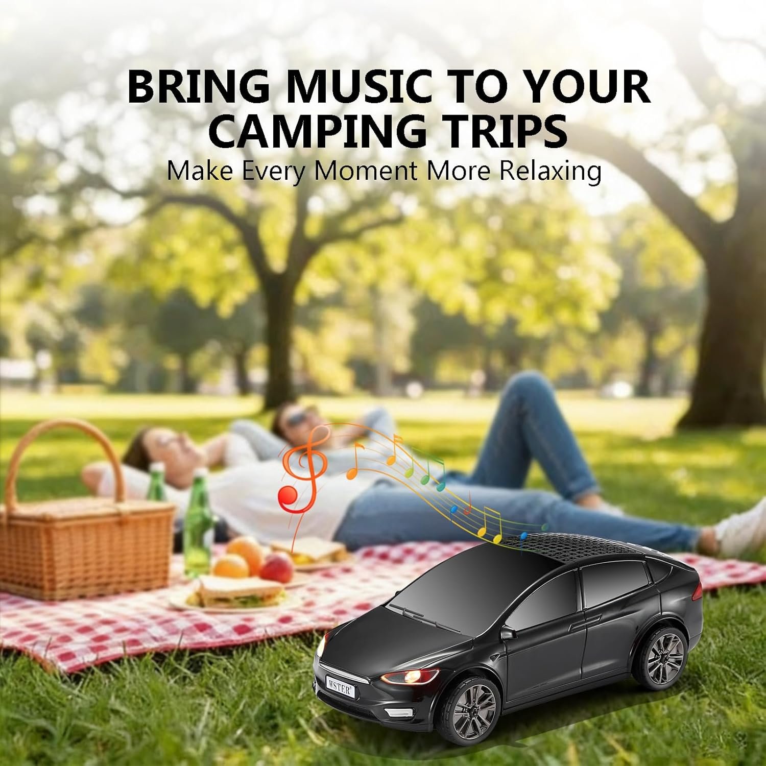 WSTER WS-595 Modern Electric Sedan Replica Bluetooth Speaker, LED Flashing Effect, Portable Wireless Audio, TWS Pairing, FM, TF Playback, Hands-Free Calling, Wonderful Holiday Choice for Kids (Black) - Image 6