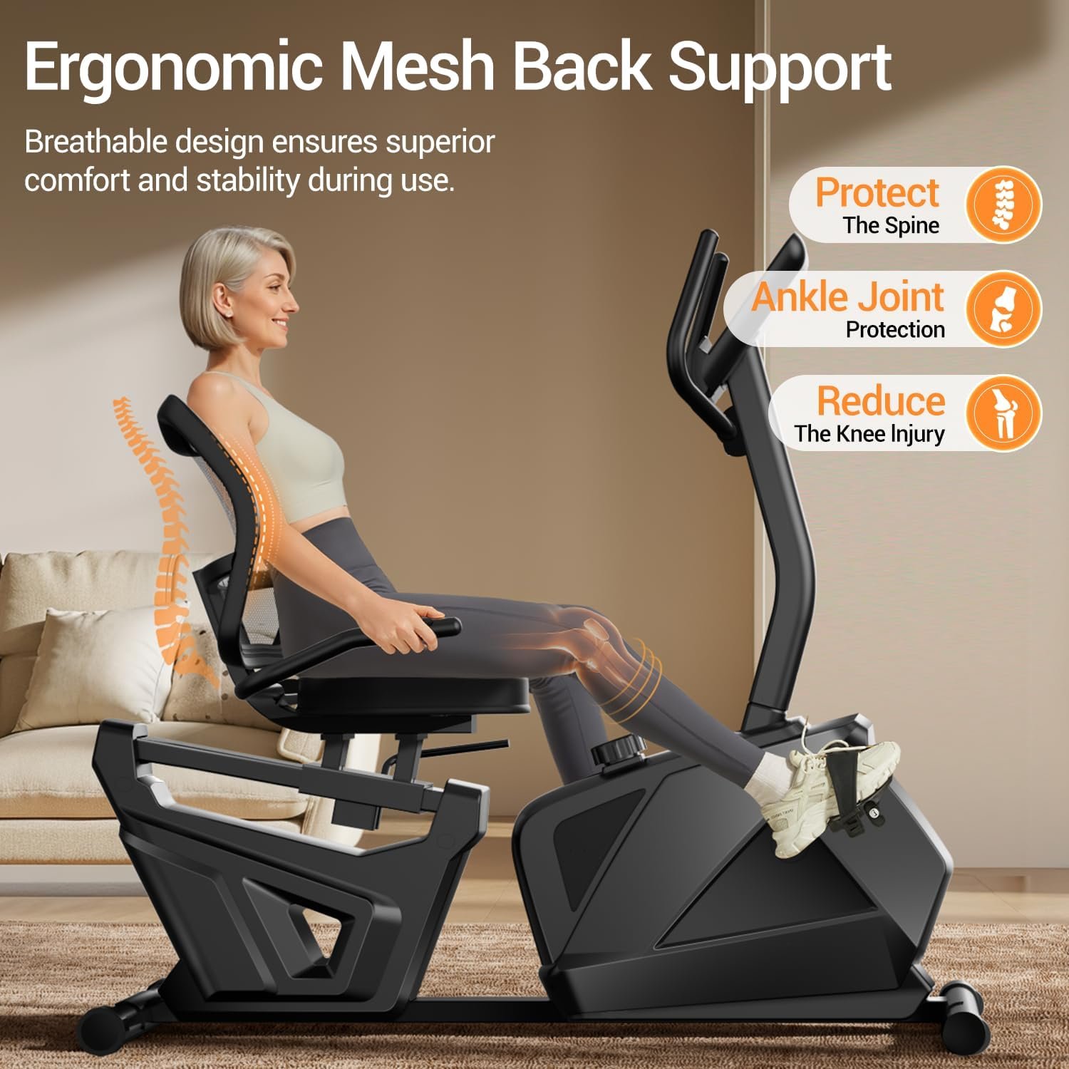 CURSOR FITNESS Recumbent Exercise Bike, Quiet Recumbent Stationary Bike for Adults & Seniors, Magnetic Stationary Bike with 16-Level Resistance, Supports 350LB, Heart Rate Handle & LCD Display - Image 2