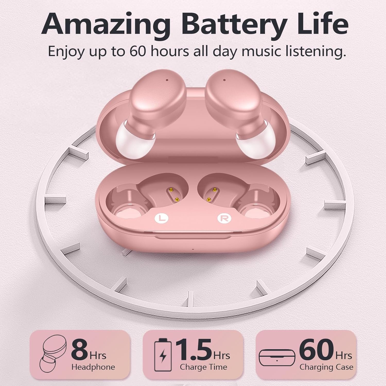 MOZOTER S8 Mini Wireless Earbuds Bluetooth 5.3 in Ear Light-Weight Headphones,60Hrs Playtime Ear Buds with Charging Case,Bluetooth Headsets,Premium Sound with Deep Bass for Sport-Pink - Image 4
