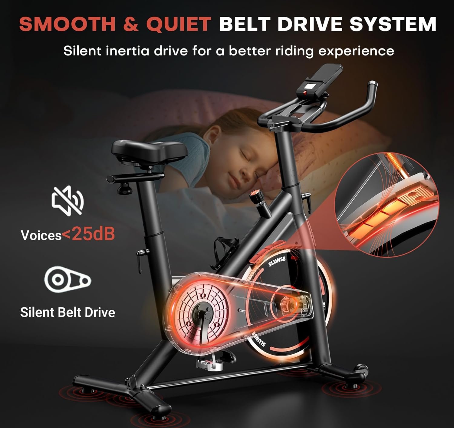 Exercise Bike, Magnetic Resistance Stationary Bikes for Home with App Compatible, Silent Indoor Cycling Bike with 350lbs Weight Capacity Comfortable Seat, Digital Monitor & Phone Mount - Image 5