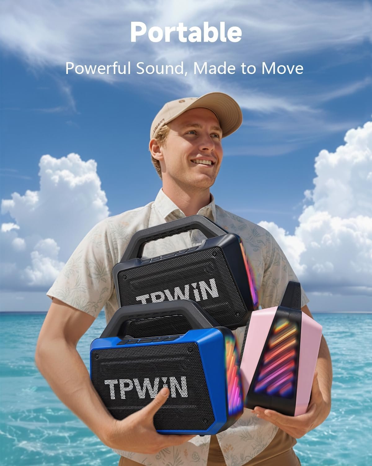 Bluetooth Speaker - 80W Loud Rugged Outdoor Speakers, IPX6 Waterproof, 20H Playtime, Deep Bass, Lightshow, TWS, BT 5.3 Wireless, Portable for Travel Hiking Camping Beach Pool - Black - Image 7