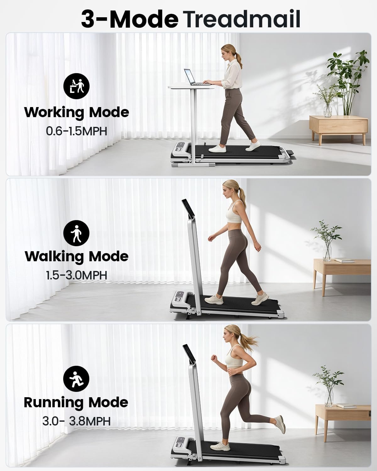 Yagud Walking Pad, Walking Pad Treadmill for Home Office, Portable Under Desk Treadmill with Remote Control and LED Display, Walking Jogging Running Machine - Image 6