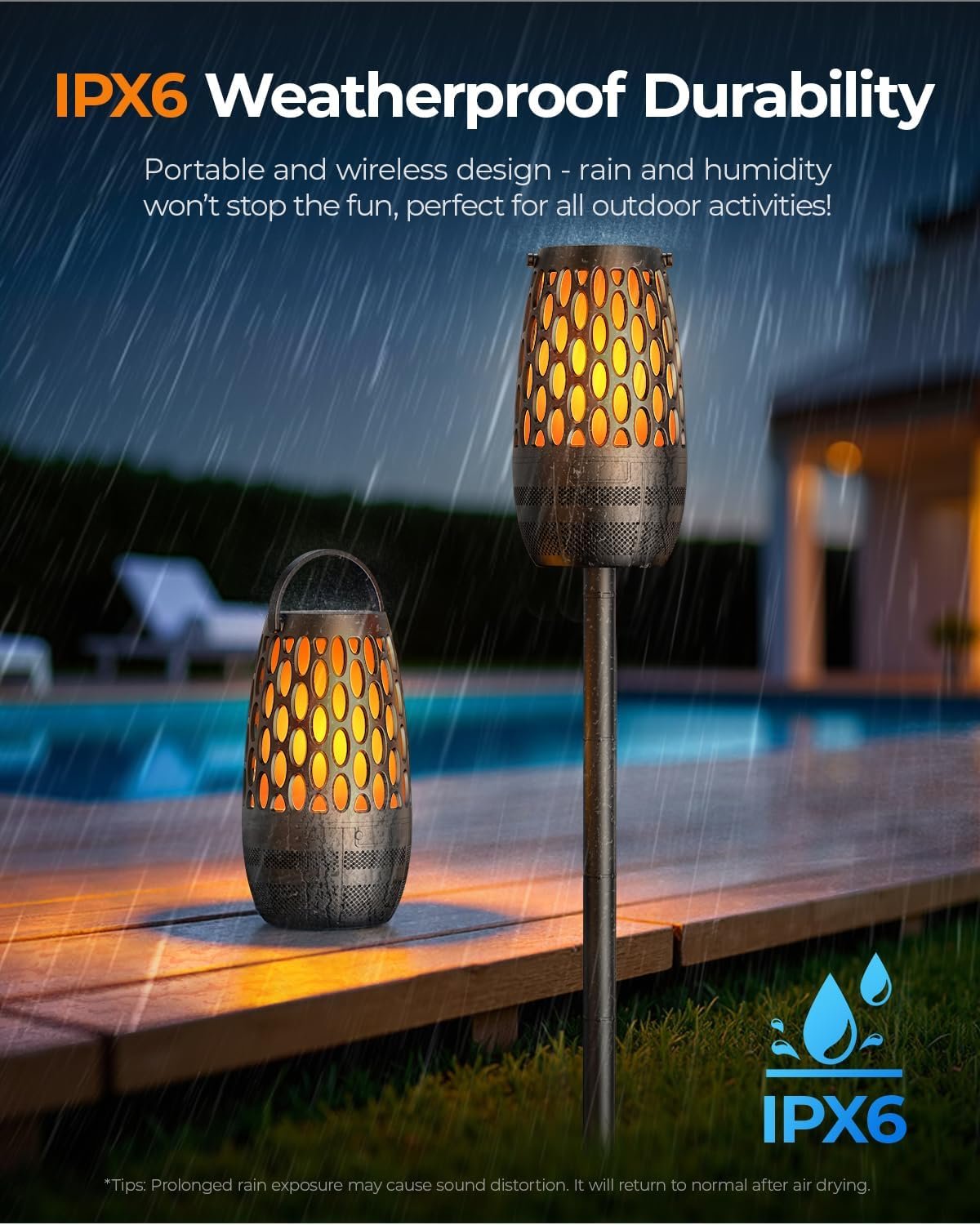 Outdoor Speakers Bluetooth Waterproof IPX6 with Flame Lights, Gadget Gifts for Men/Women, Hd Stereo Sound, BT 5.3 Multi-Sync to 100 Speakers, Portable Wireless Speaker for Patio Cafe Decor Party - Image 4