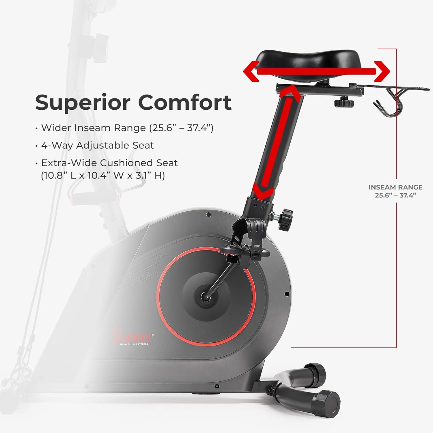 Sunny Health & Fitness Smart Stationary Exercise Upright Bike w/Pulse Sensor & 4-Way Adjustable Seat, Cycling Machine for Home Cardio Training, Free SunnyFit App Connection, Optional Resistance Band - Image 8