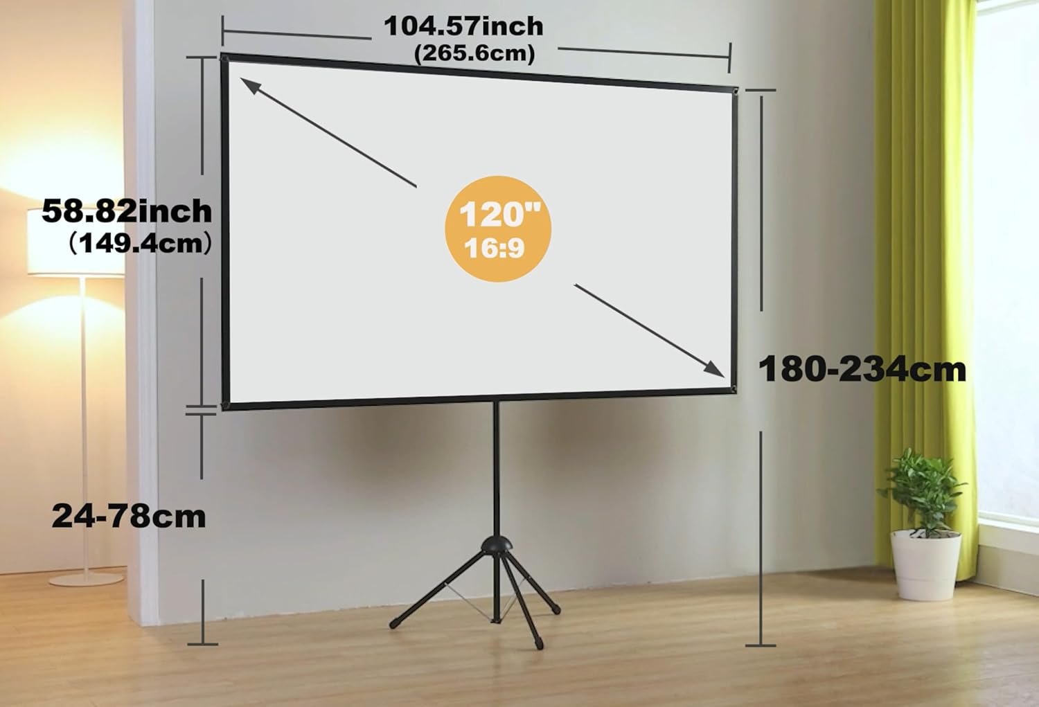 Projector Screen with Stand, Outdoor Projector Screen 16:9 and Tripod Stand, Portable Projection Screen with 1.2 Gain, Lightweight and Compact, Easy Setup, Idea for Home Cinema, Backyard, (120 Inch). - Image 7