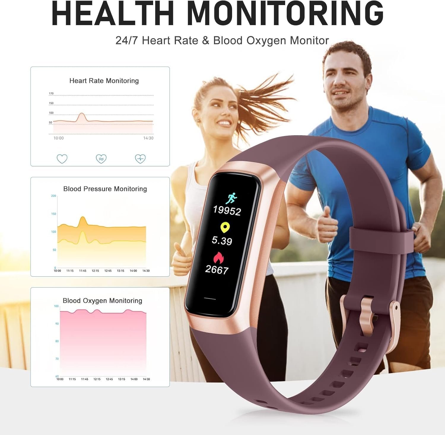 Fitness Tracker, Activity Trackers with 24/7 Heart Rate, Blood Oxygen Blood Pressure Sleep Monitor, Step Counter with 1.1" AMOLED Touch Color Screen, Calorie Pedometer Health Smart Watch for Women Men - Image 3