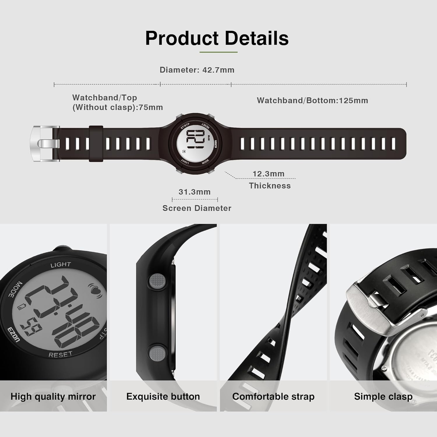 EZON Heart Rate Monitor Chest Strap and Digital Watch,5ATM Waterproof Fitness Tracker with HRM,Calories Burned,Stopwatch and Hourly Chime - Ideal Fitness Presents for Men and Women - Image 8
