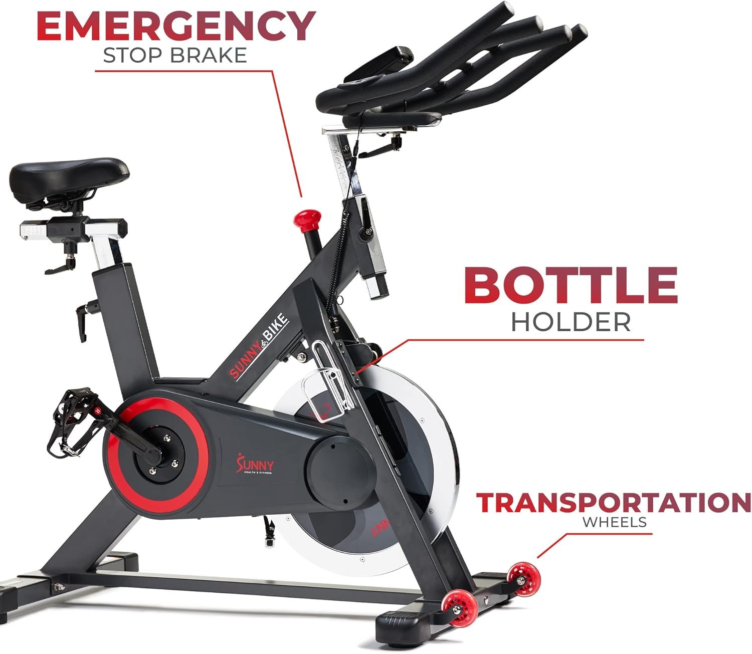 Sunny Health & Fitness Magnetic Exercise Bike, 44LB Flywheel & 300LB Weight Capacity for Intensive Home Workout, Indoor Cardio Training w/4-Way Adjustable Seat, Optional Free SunnyFit App Connection - Image 7