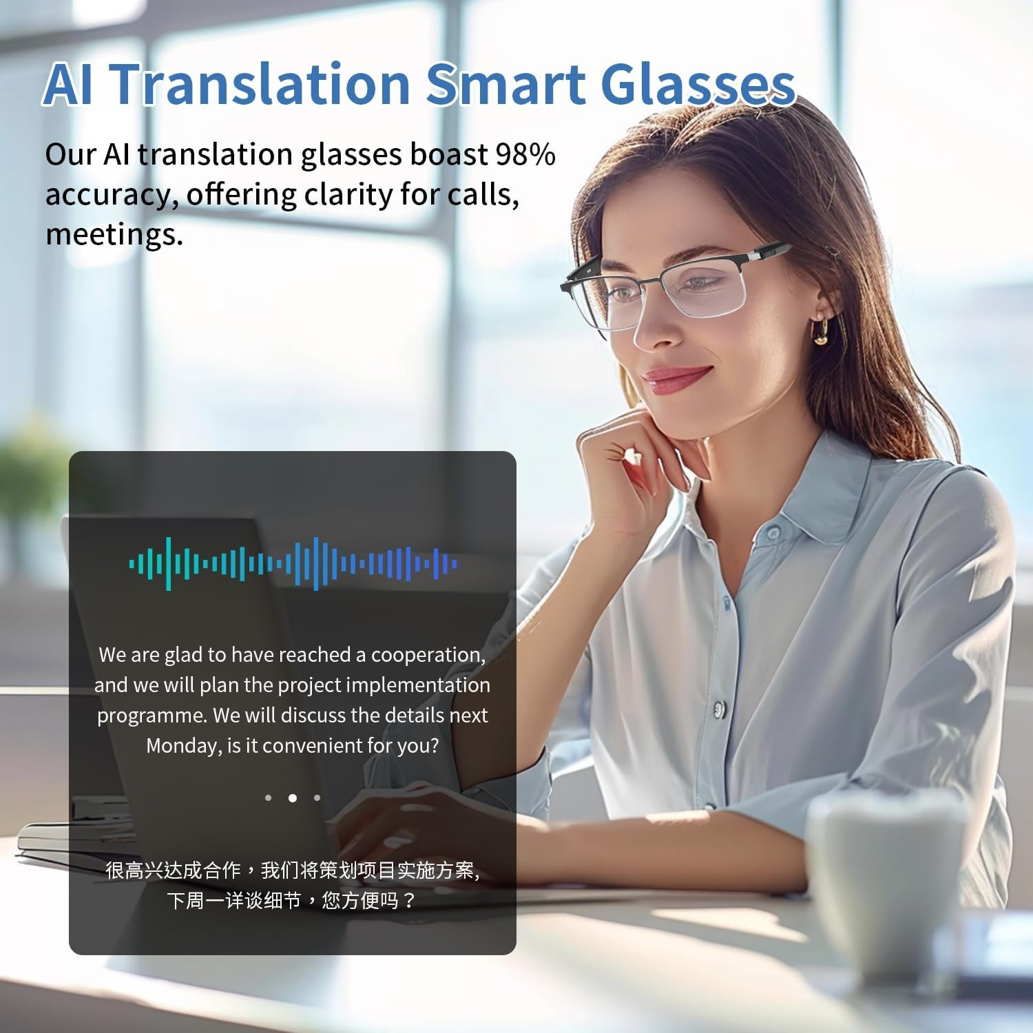 AI Translator Smart Glasses for Men Women, Bluetooth Audio Sunglasses with Photochromic Lenses, Photo Translation, No Subscription, Real-Time Translation(160+Languages) for Travel Business (Gold) - Image 6