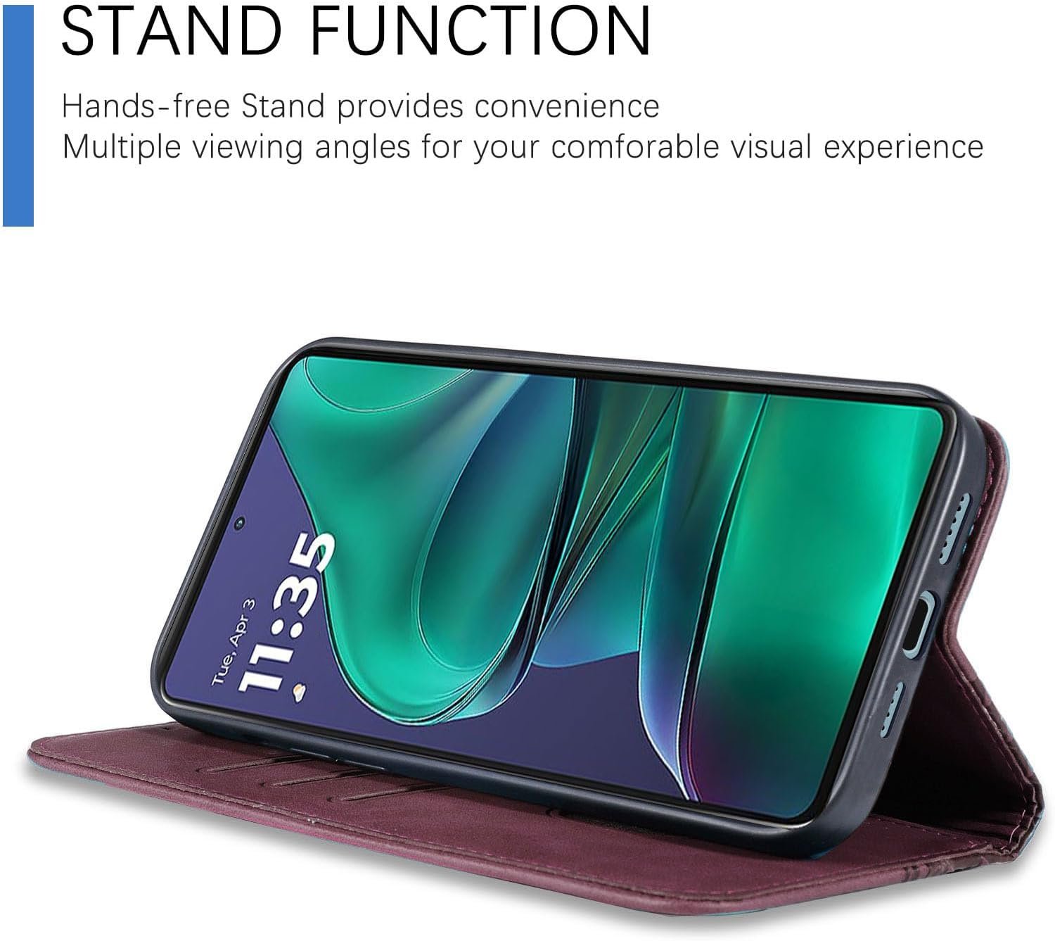 Wallet Case for Motorola Moto G 5G 2026/2025, Moto G Play 2026 6.7 inch - PU Leather Flip Cover with Card Holder Slots, Strong Magnetic Folio Kickstand Phone Case, Wine Red - Image 5