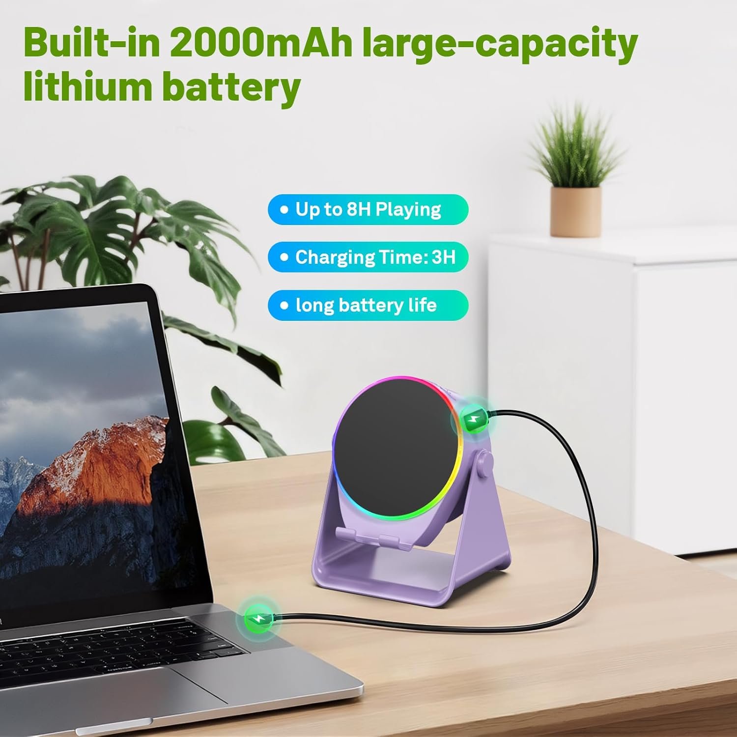 Wireless Induction Speaker, 4 in1 Phone Stand Bluetooth Speaker Amplifier with Colorful Ambient Light 360° Rotation Holder for Tablet iPhone Android,Portable Gifts for Adults Teens (Purple) - Image 5