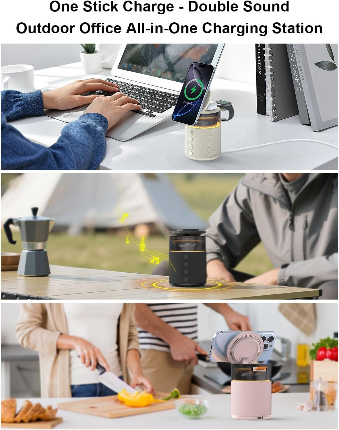 5-in-1 Bluetooth Speaker with Wireless Charging Station,Magnetic Charger with Night Light,Charger Stand with 33W Adapter Compatible with iWatch iPhone 17 16 15 14 13 12 Pro Max Wireless Earbuds - Image 6