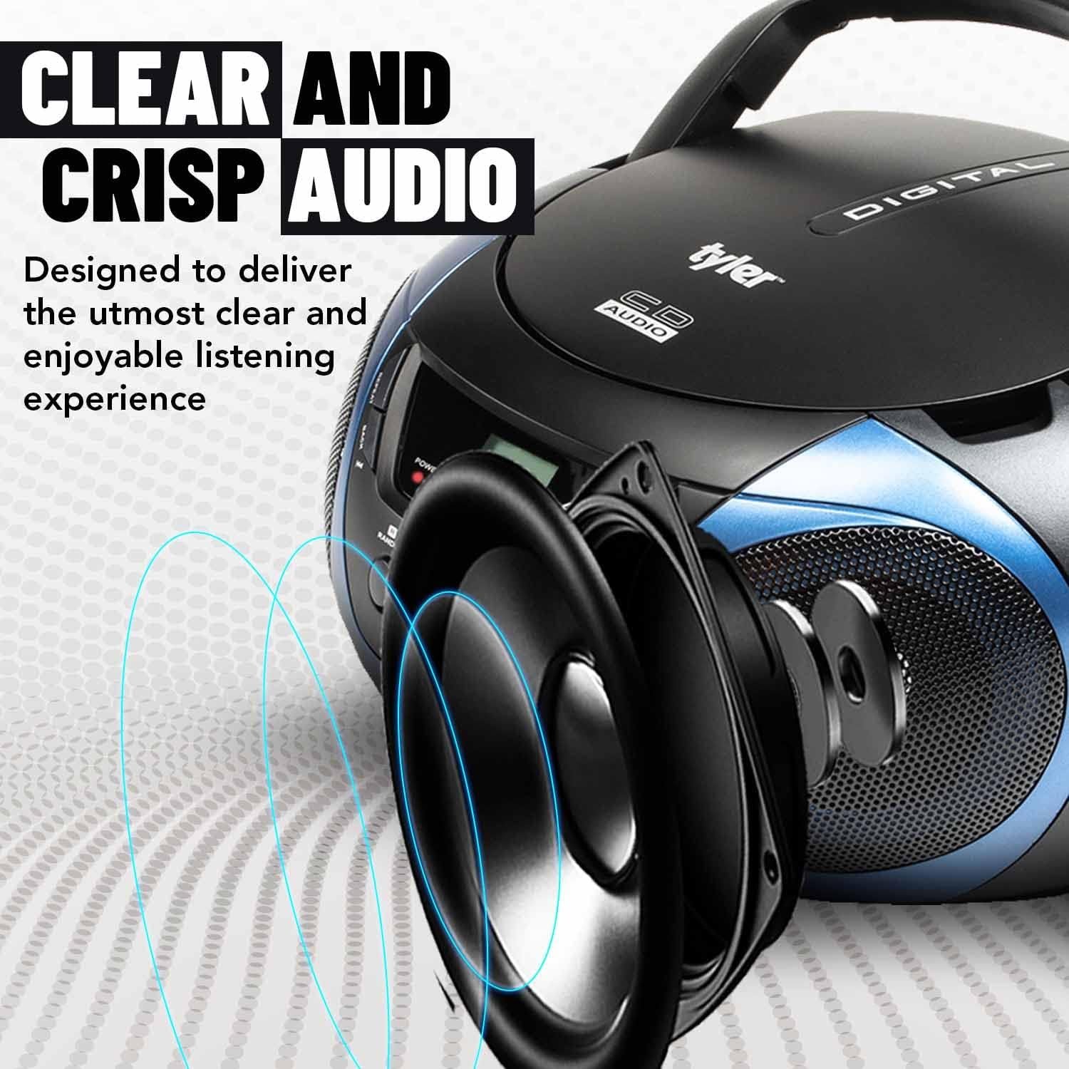 Tyler Portable Boombox CD Player AM/FM Radio Combo, Dynamic Boom Box CD Players for Home/Outdoor Portable Stereo with Speakers, Long Antenna for Best Reception Aux Input/3.5mm Headphone Jack, Blue - Image 4
