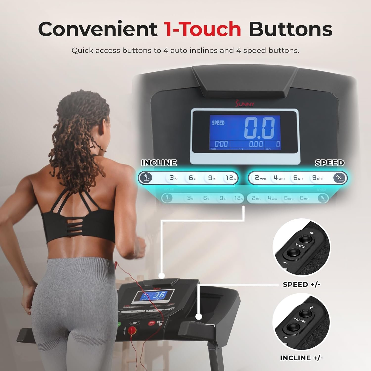 Sunny Health & Fitness Exercise Treadmills Double Deck Sizes and Incline Features with Bluetooth & SunnyFit App - Image 4