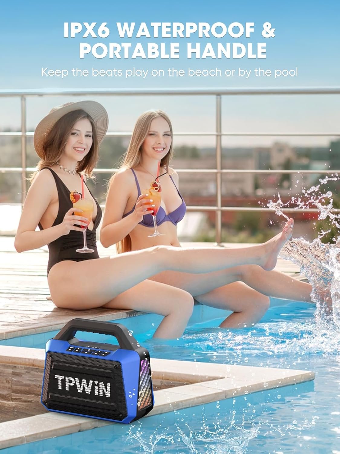 Portable Bluetooth Speakers Loud - Wireless Speaker 80W Peak, Light Show, 20H Playtime, Strong Bass, BT 5.3, TWS, IPX6 Waterproof for Outdoor Travel Beach Camping - Blue - Image 6