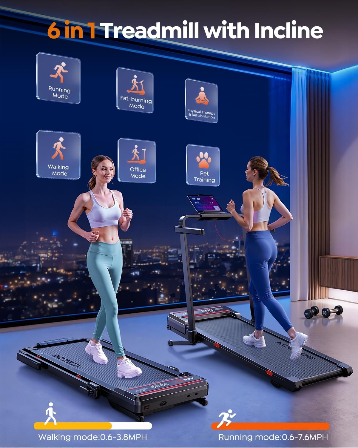 Foldable Walking Pad with 0-15% Auto Incline and Handle Bar, Under Desk Treadmill with 300LBS Weight Capacity, 3.0HP Quiet Treadmills for Home with Speaker, APP & Remote Control - Image 3