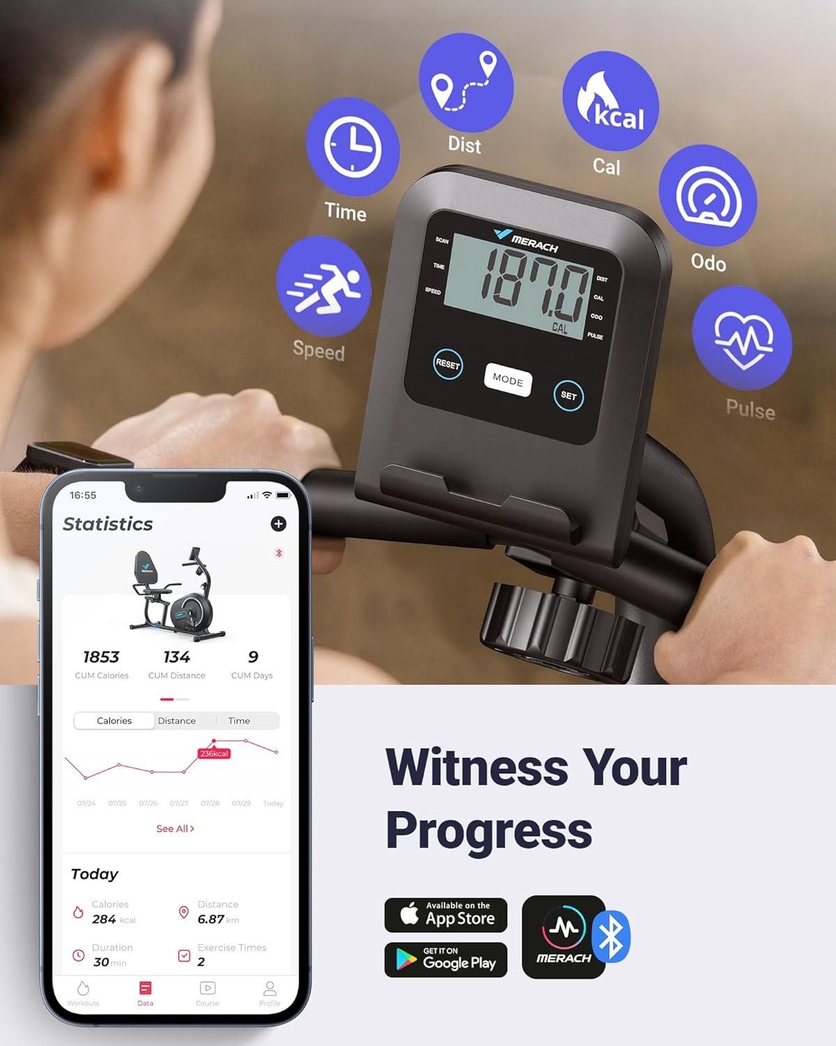 MERACH Recumbent Exercise Bikes for Home with Smart Bluetooth Equipment Exercise Bikes App,LCD,Heart Rate Handle Stationary Bikes for Home, Magnetic Recumbent Exercise Bike for Seniors Gym S08/S23 - Image 6