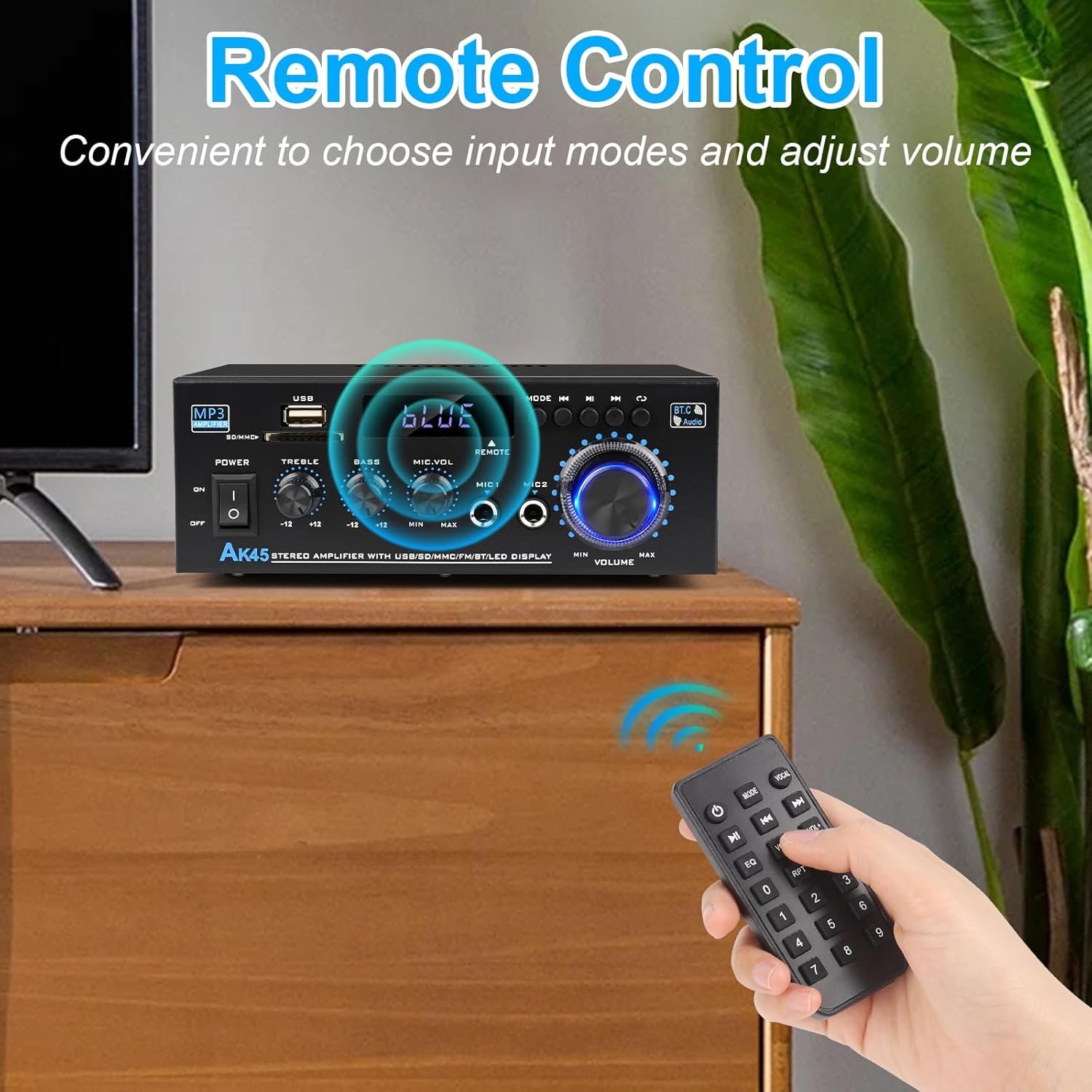 Stereo Audio Amplifier 2025 Upgraded AK45 Bluetooth Receiver for Home Stereo, 400W 2 Channel Wireless Bluetooth 5.0 Power Amplifier System with FM Radio, USB, SD Card, and Remote Control - Image 5