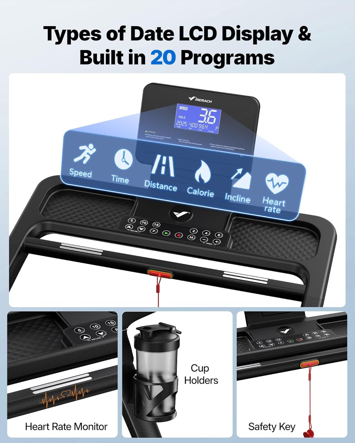 MERACH Treadmill with 15/18% Auto Incline, 55"/47"x18"/19" Wide Belt Treadmills, 0.5-8.7MPH/10MPH 3.5HP Brushless Incline Treadmill for Home, 350LBS Foldable Treadmills with Screen & APP & Heart Rate - Image 7
