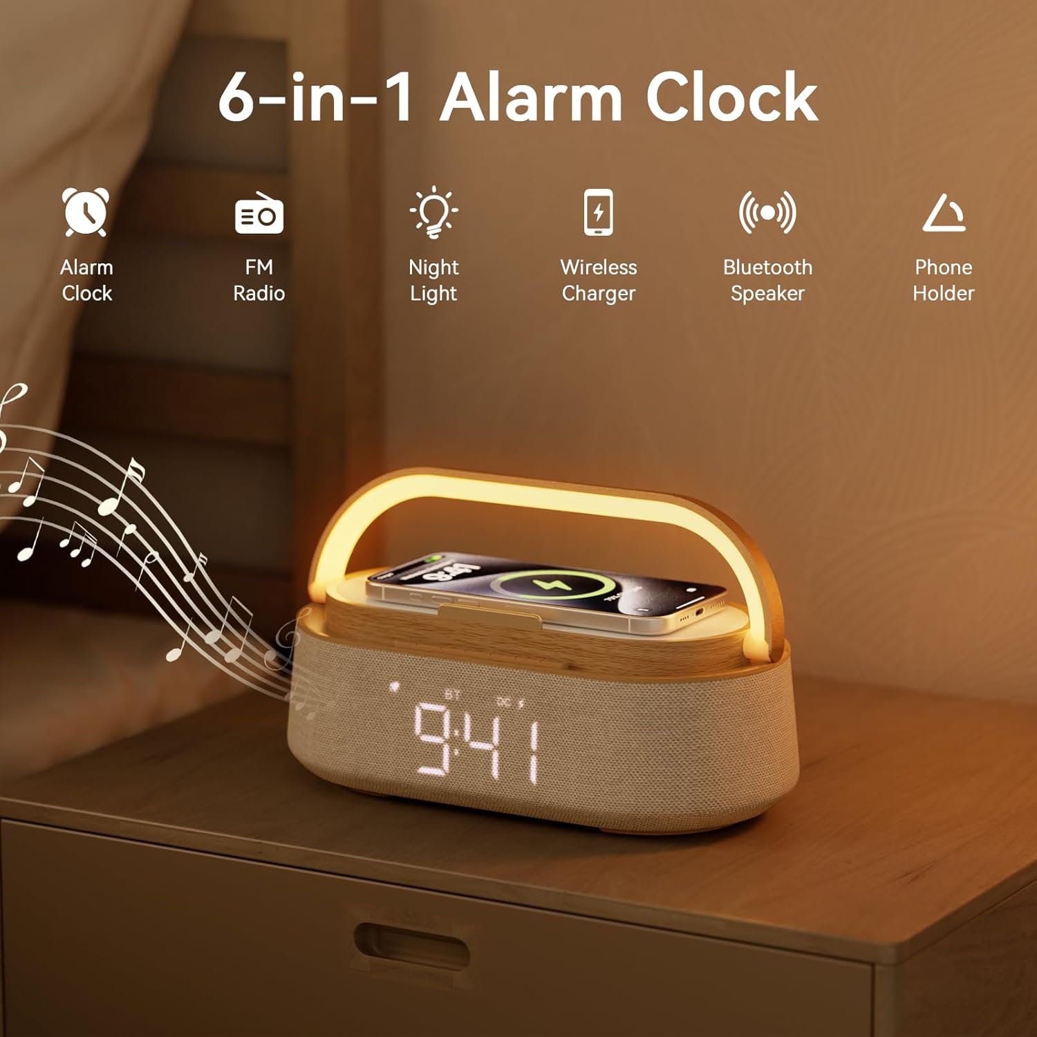 FREEFISH Bluetooth Speaker with Wireless Charge FM Radio 2500mAh Battery, LED Night Light Suitable for Home,Bedroom,Office,Gifts - Image 2