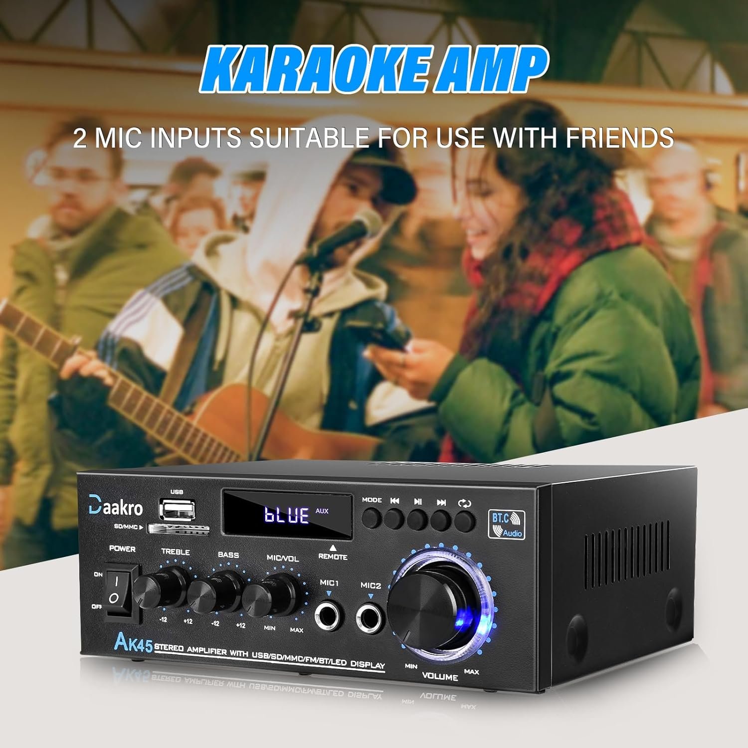 Daakro AK45 Stereo Audio Amplifier,300W Home 2 Channel Wireless Bluetooth 5.0 Power Amplifier System, Home Amplifiers FM Radio, USB, SD Card, with Remote Control Home Theater Audio Stereo System - Image 7