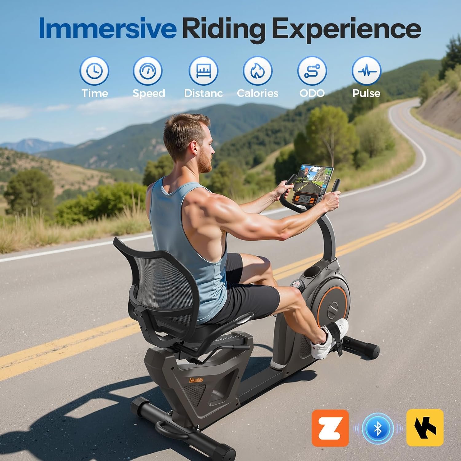 Niceday Recumbent Exercise Bike, Recumbent Bike for Home, Recumbent Stationary Bike 400LBS Weight Capacity, Magnetic Recumbent Bike with Smart APP, LCD Monitor, Heart Rate Handle - Image 8