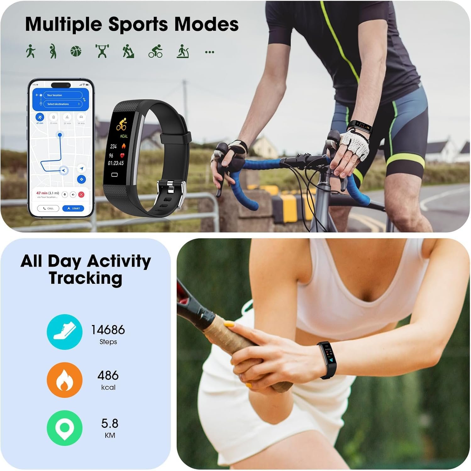 Fitness Tracker with Heart Rate Blood Oxygen Monitor, Activity Tracker Sleep Monitor Health Tracker, Smart Watch Pedometer Step Calories Counter, Fitness Watches for Men Women - Image 2