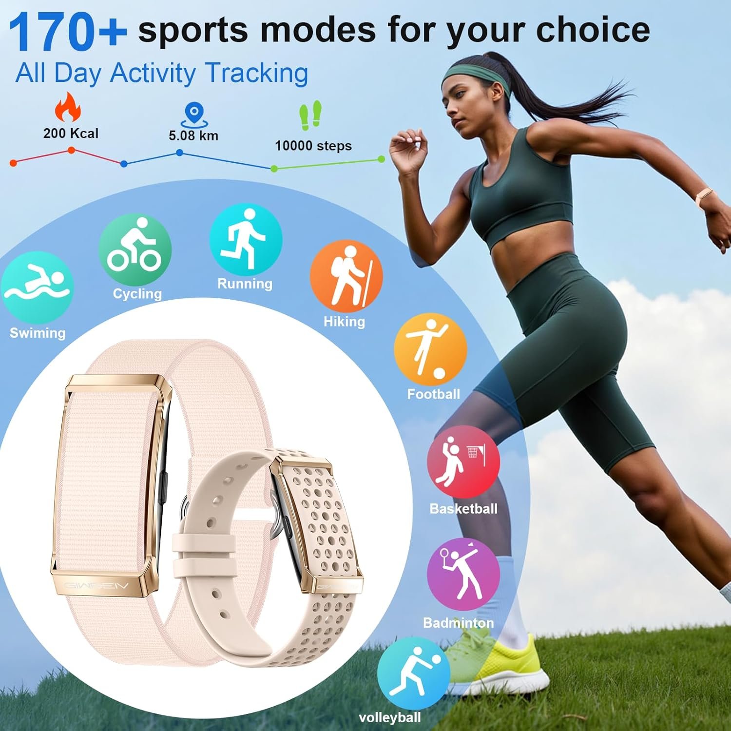 Smart Bracelet, Health Activity Fitness Trackers with Heart Rate Sleep Monitor, 24/7 Blood Oxygen/Calorie/Stress/Step Tracker, Health Fitness Bands, 170+ Sports Modes Smart band with Free APP, 2 Bands - Image 3