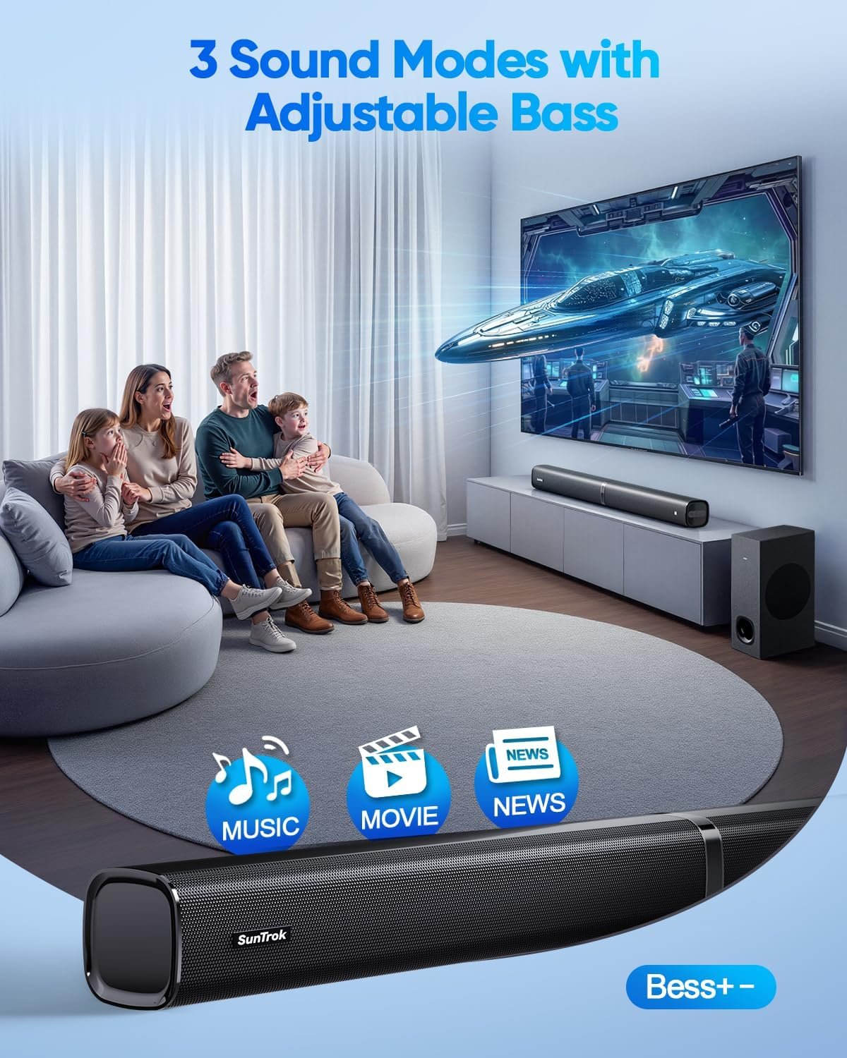 Soundbar with Subwoofer for TV, Home Theater Bluetooth 5.3 Speaker System with 2 Wireless Karaoke Microphones, Surround Sound Audio with HDMI ARC, Optical, AUX, USB for Movie, Music, Family Party - Image 6