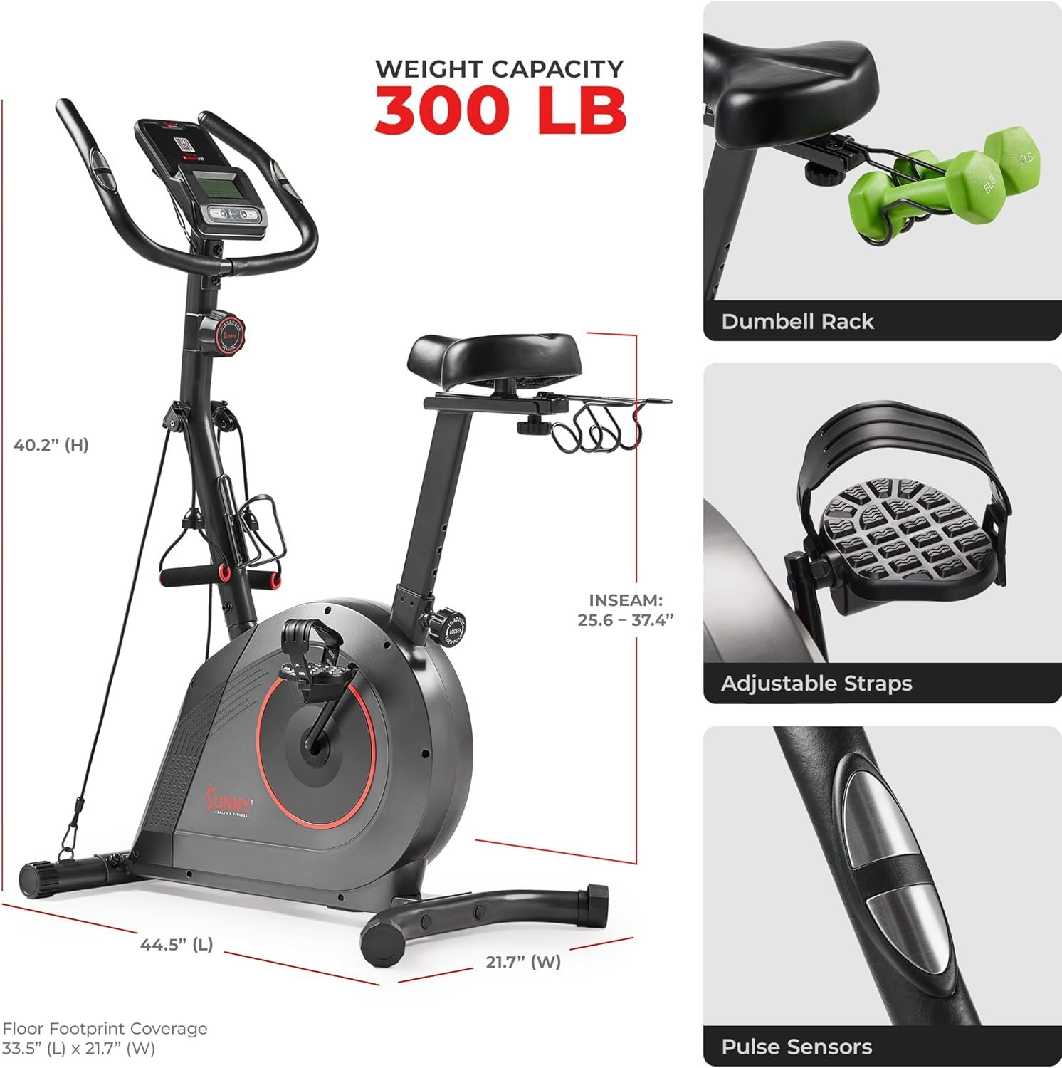 Sunny Health & Fitness Smart Stationary Exercise Upright Bike w/Pulse Sensor & 4-Way Adjustable Seat, Cycling Machine for Home Cardio Training, Free SunnyFit App Connection, Optional Resistance Band - Image 6