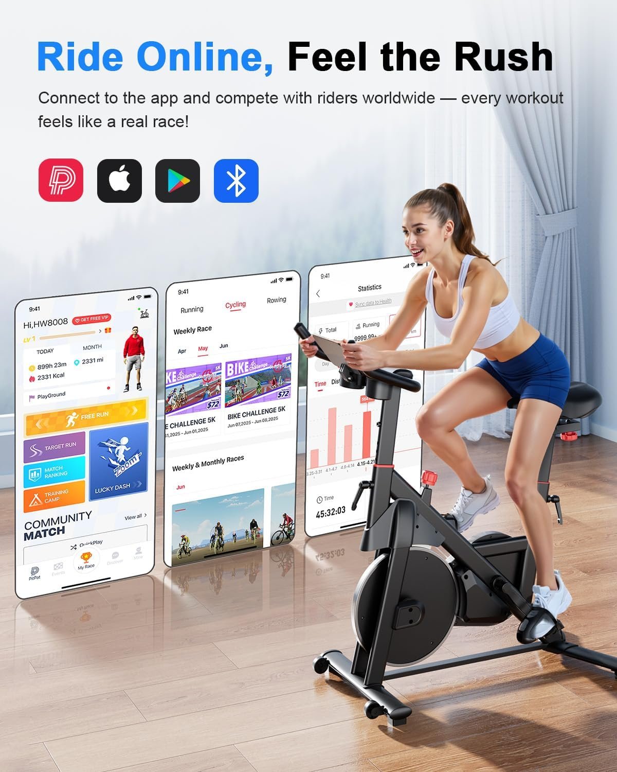 Superun Exercise Bike, Stationary Bikes for Home with Brake Pad, Low Noise Indoor Cycling Bike with 300LBS Weight Capacity, Workout Bike for Home Gym with Pad Mount LCD Monitor and Cup Holder - Image 2