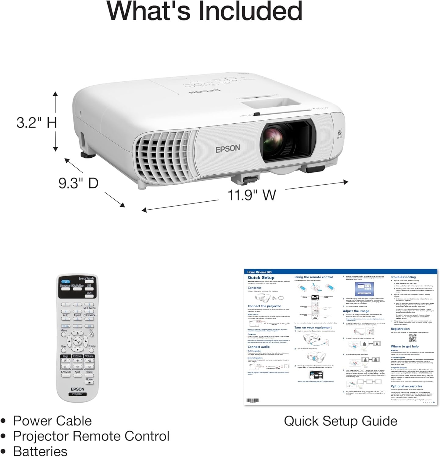 Epson Home Cinema 980 3-Chip 3LCD 1080p Projector 4,000 Lumens Color and White Brightness, Streaming/Gaming/ Media Room, Built-In Speaker, Auto Picture Skew, 16000:1 Contrast, 2 HDMI Ports - Image 7
