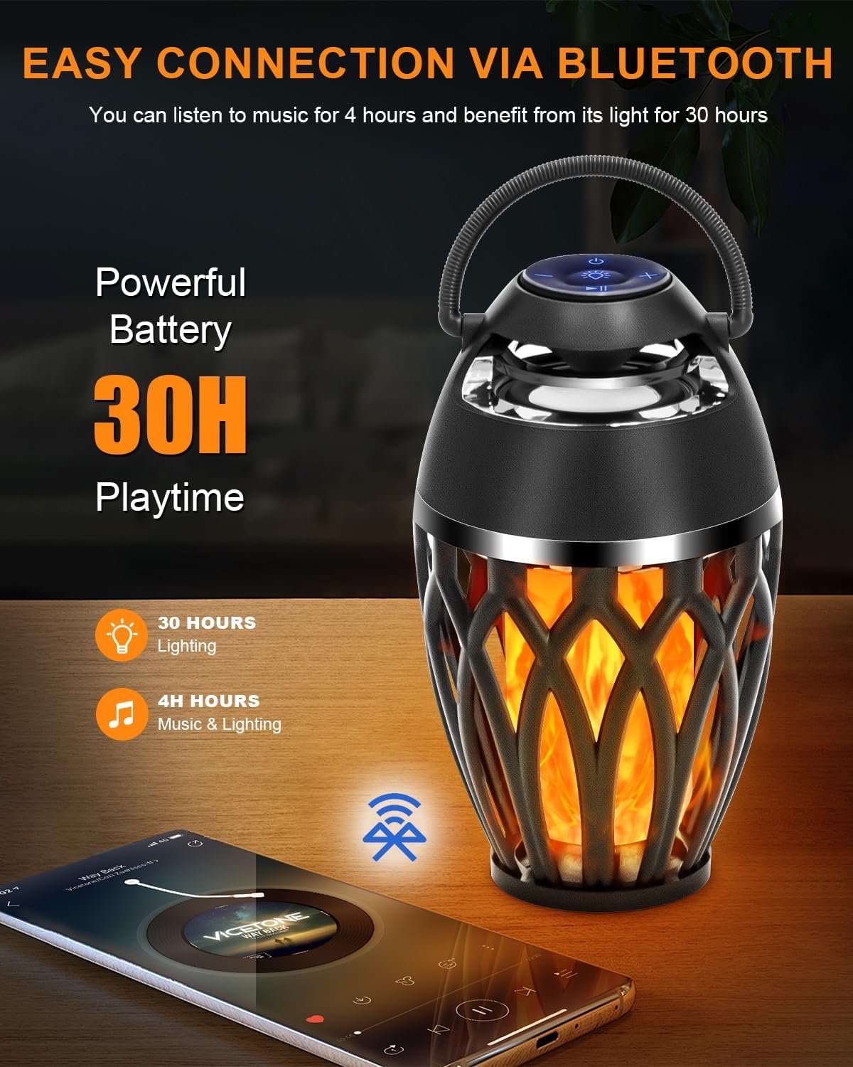 Vanten 2 Packs Outdoor Bluetooth Speakers, Bluetooth 5.0 Led Flame Speaker, IPX5 Waterproof Flame Torch Atmosphere Speaker, Flame Lamp, Gifts for Men Women, Decorations for Party Garden Patio - Image 2