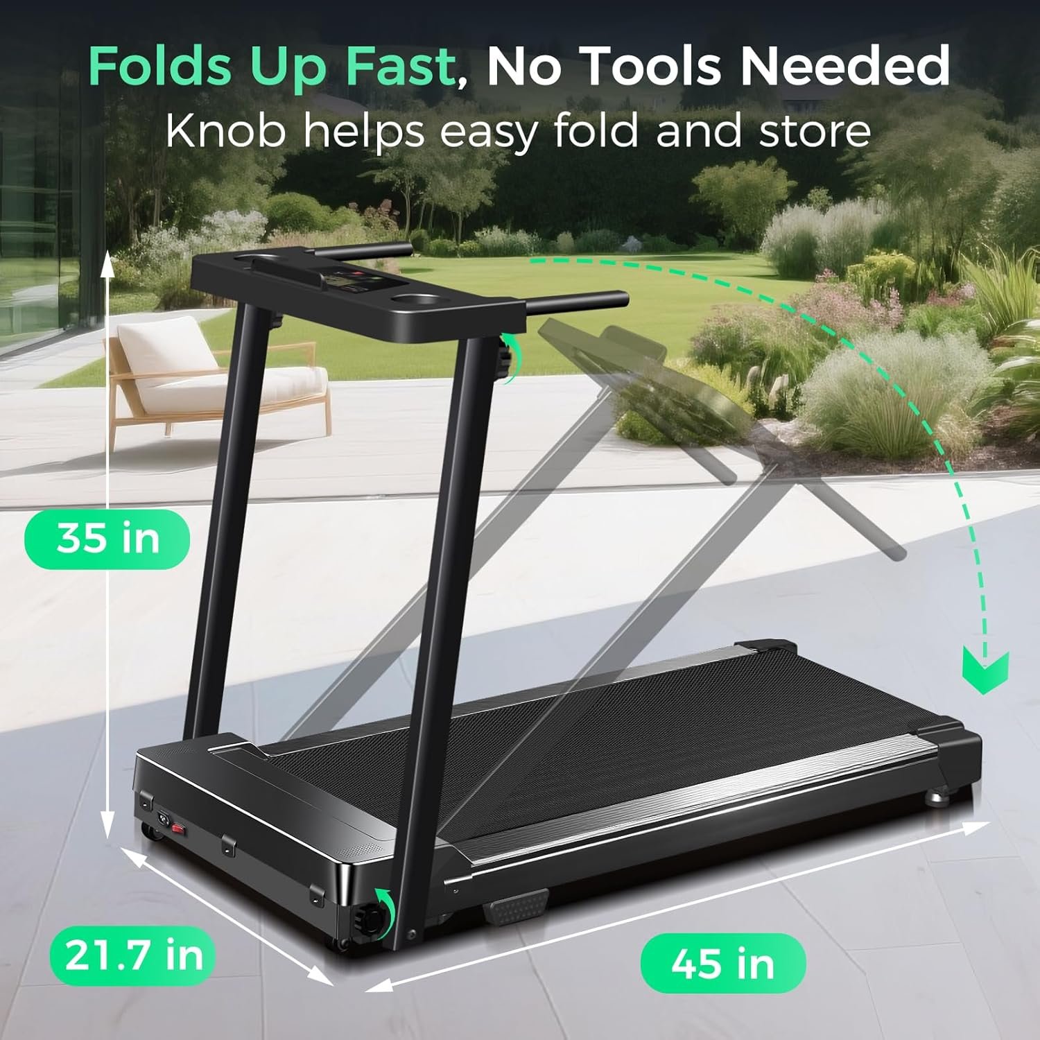 Foldable Treadmills for Home, 3.0HP Walking pad Treadmill with Handle Bar, Portable Electric Treadmill with Handles, 12 Preset Programs, LED Display and 300 lbs Capacity - Image 7