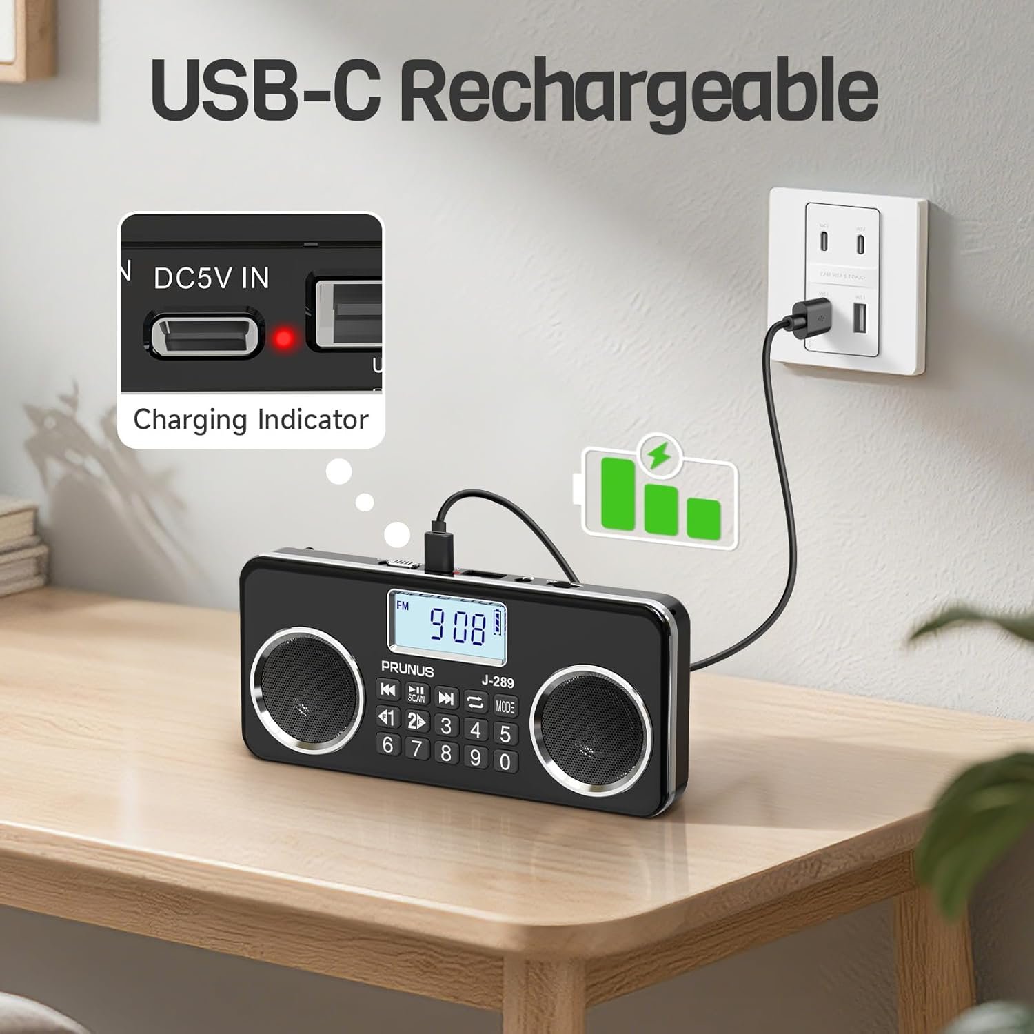 Small Digital FM Radio with Bluetooth Speaker, Good Sound, TF Card/USB Playback, Mp3 Player with Speaker, Headphone Jack, USB C Rechargeable Radio fm, Indoor and Outdoor, Bluetooth Radios(NO AM) - Image 6