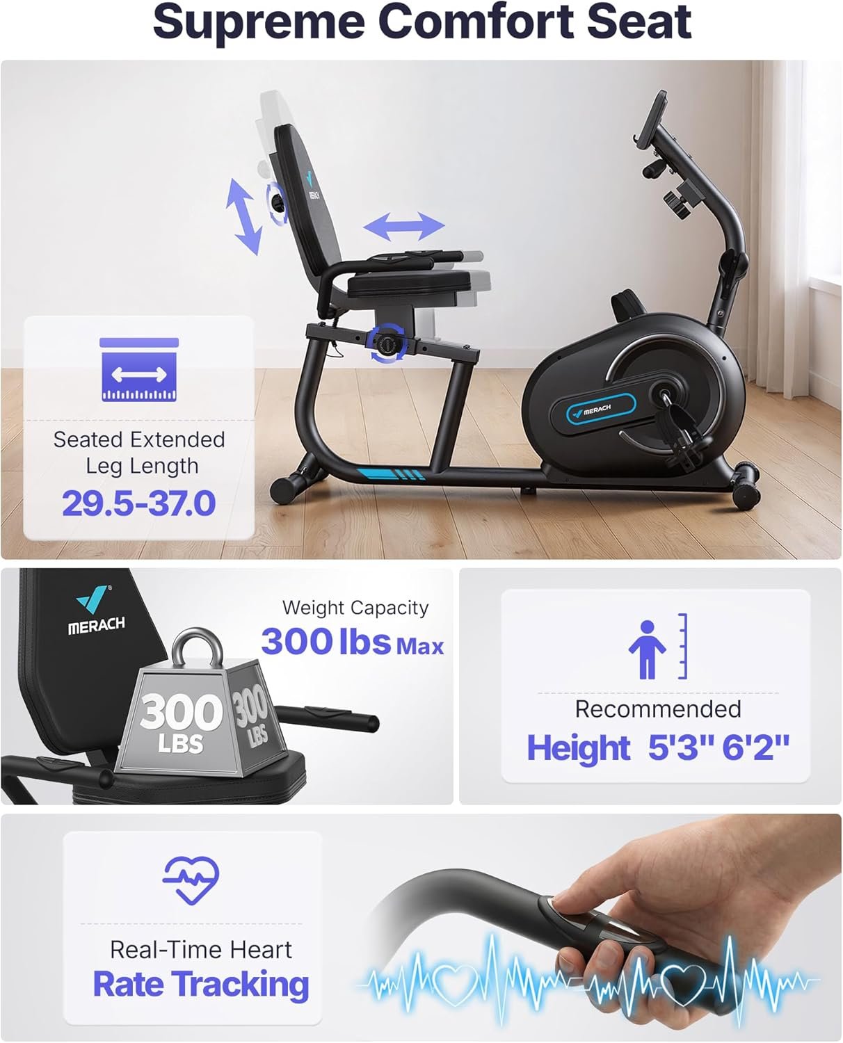 MERACH Recumbent Exercise Bikes for Home with Smart Bluetooth Equipment Exercise Bikes App,LCD,Heart Rate Handle Stationary Bikes for Home, Magnetic Recumbent Exercise Bike for Seniors Gym S08/S23 - Image 2