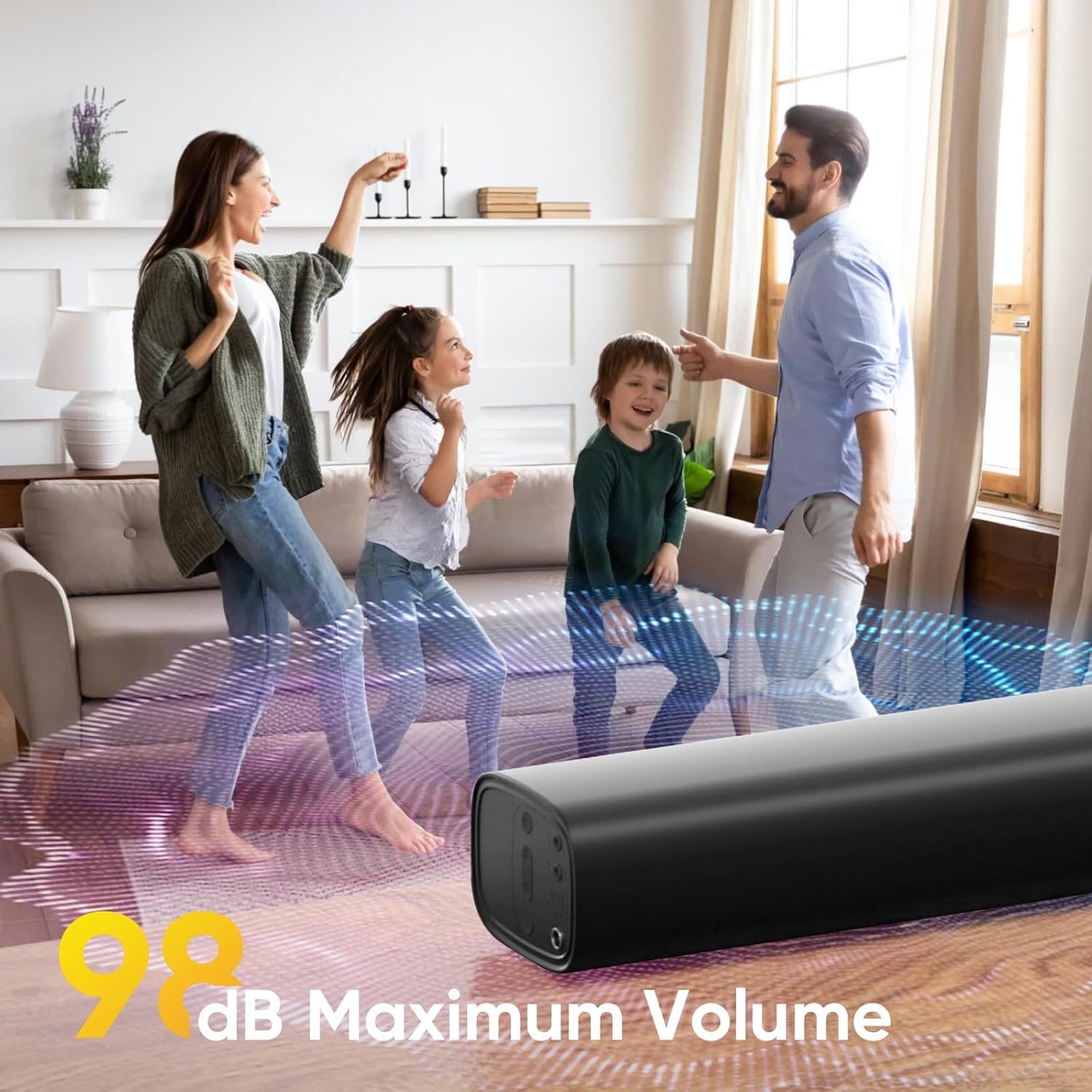 RIOWOIS Sound Bar for Smart TV, Soundbar for TV with Bass Reflector and Easy Set up, Home Audio Surround Sound System for TV PC Projector, Wall Mountable - Image 3