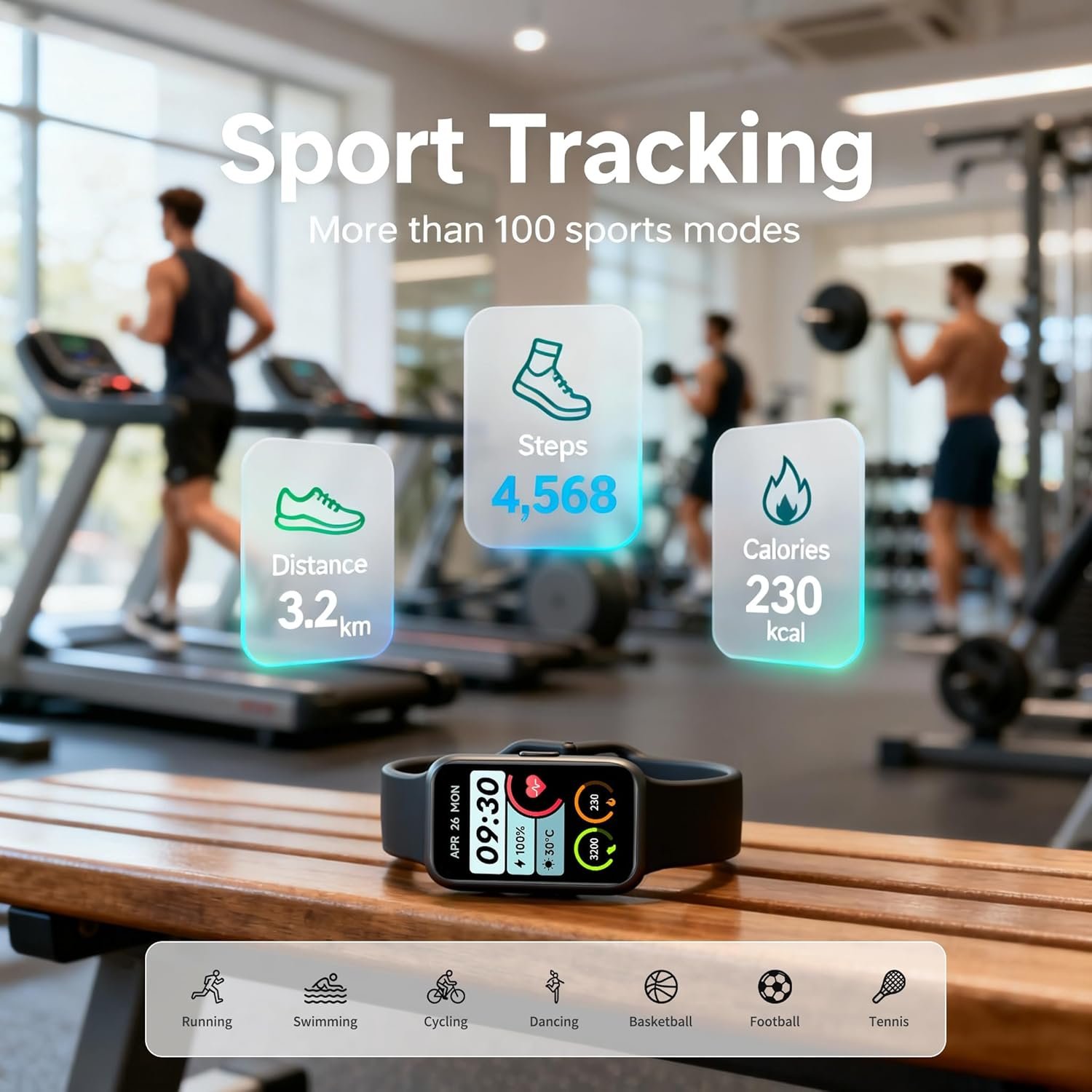 Fitness Tracker for Men & Women with 1.47” HD Display, Heart Rate & SpO2 Tracking, Sleep & Activity Monitor, 100+ Sports Modes, 3ATM Waterproof Smart Band, Works with Android & iOS, Black - Image 2