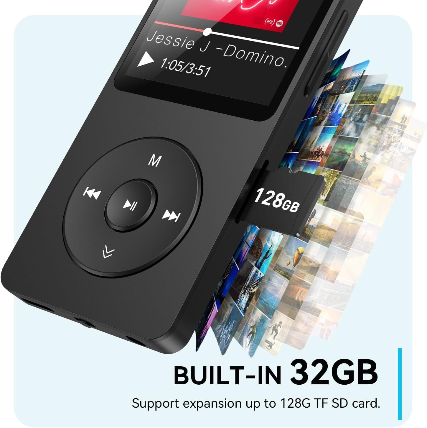 AGPTEK A02 MP3 Player with Bluetooth 5.3, 1.8 inch Screen Portable Music Player with Speaker, FM Radio, Voice Recorder, Supports Expanded Up to 128GB(Black, 32GB) - Image 4