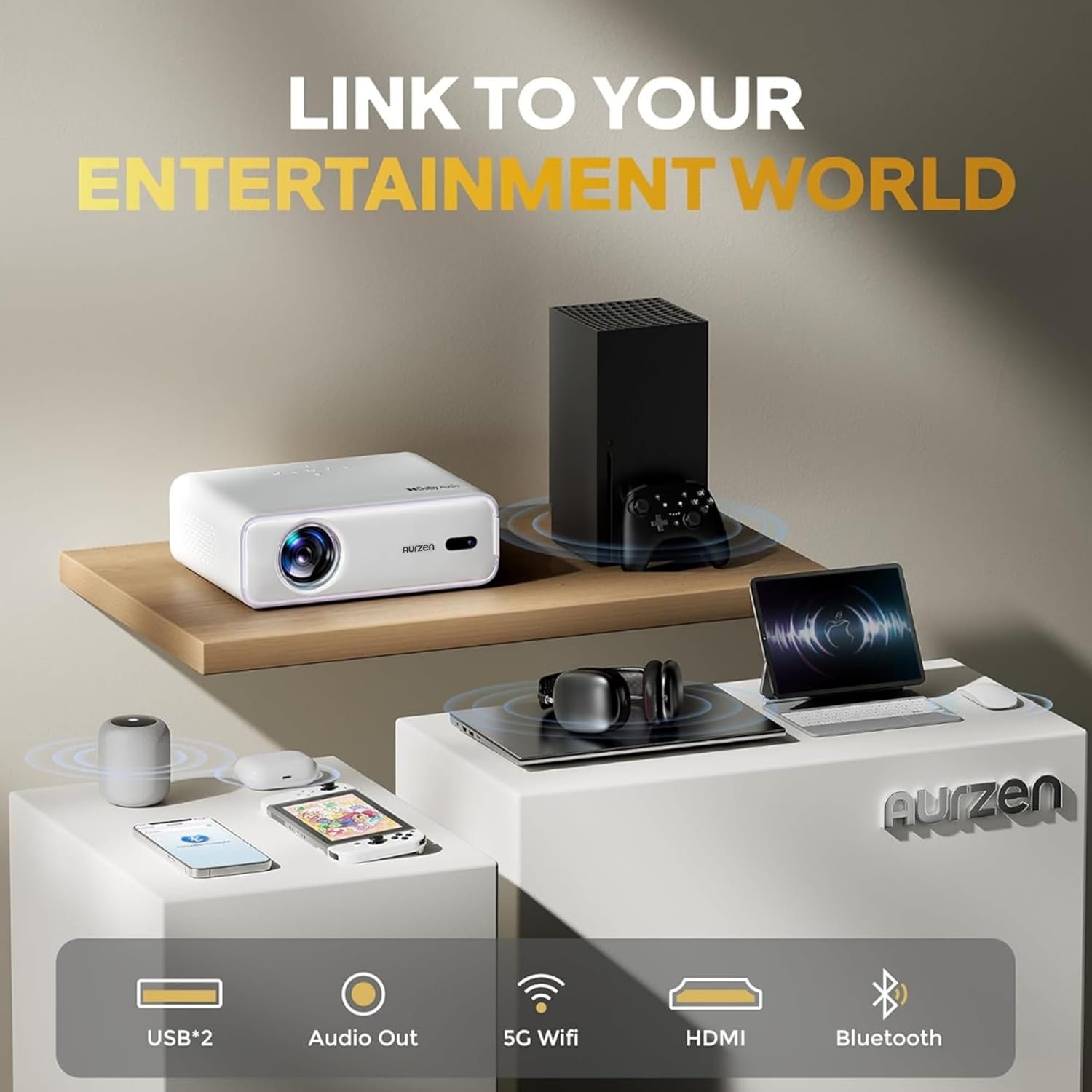 Aurzen EAZZE D1 Smart Projector with WiFi and Bluetooth, Built-in APP, Auto Focus/Keystone, DoIby Audio 16W Speakers, Native 1080P, HDR10, Portable Mini Outdoor Movie Projector - Image 7