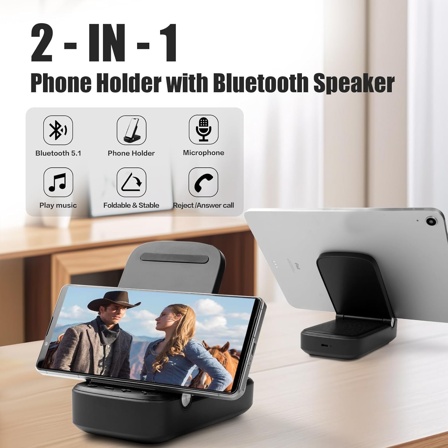 Gifts for Men Woman, Cell Phone Stand with Wireless Bluetooth Speaker,Anti-Slip Base HD Surround Sound Perfect for Home and Outdoors with iPhone/Samsung/iPad - Image 3