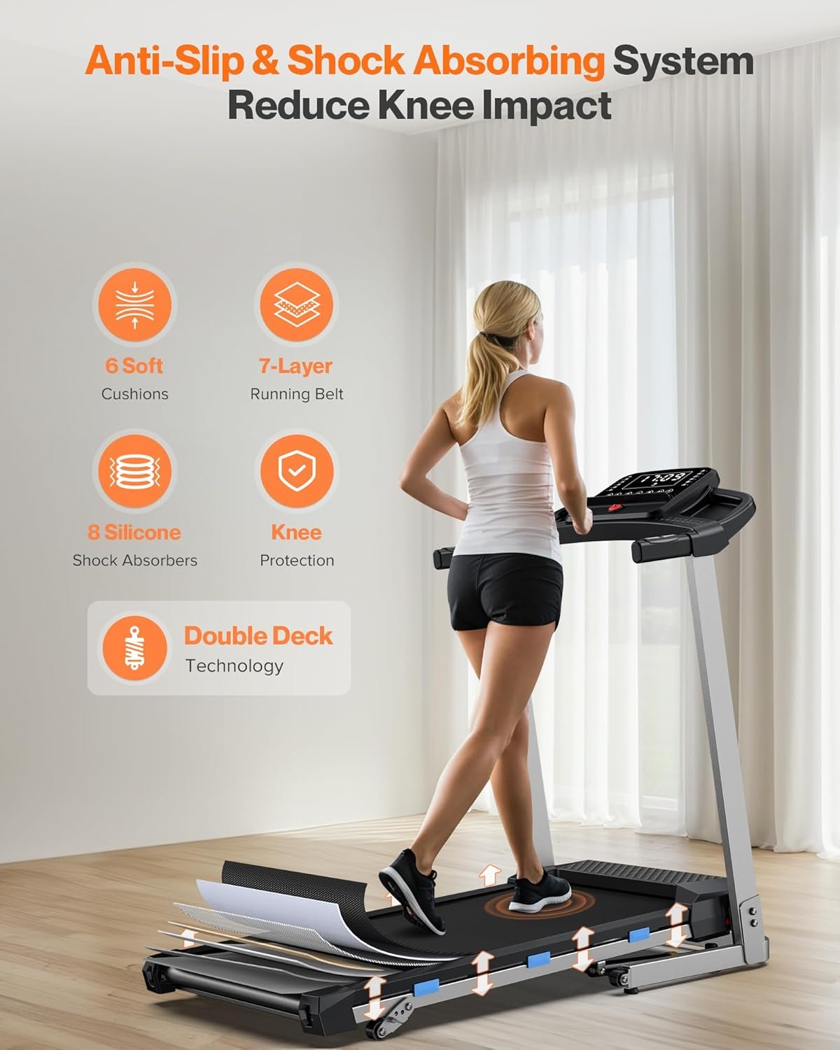 Cardirun Folding Treadmill with Incline, 3.5 HP Quiet Treadmills for Home with 400 lbs Weight Capacity, Incline Treadmill with Pulse Sensor and Bluetooth Speaker, LED Screen, App, Space-Saving Design - Image 2