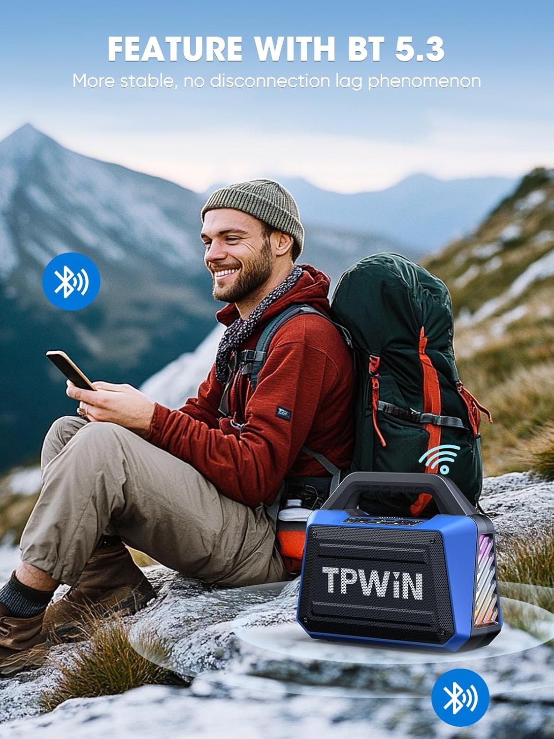 Portable Bluetooth Speakers Loud - Wireless Speaker 80W Peak, Light Show, 20H Playtime, Strong Bass, BT 5.3, TWS, IPX6 Waterproof for Outdoor Travel Beach Camping - Blue - Image 7