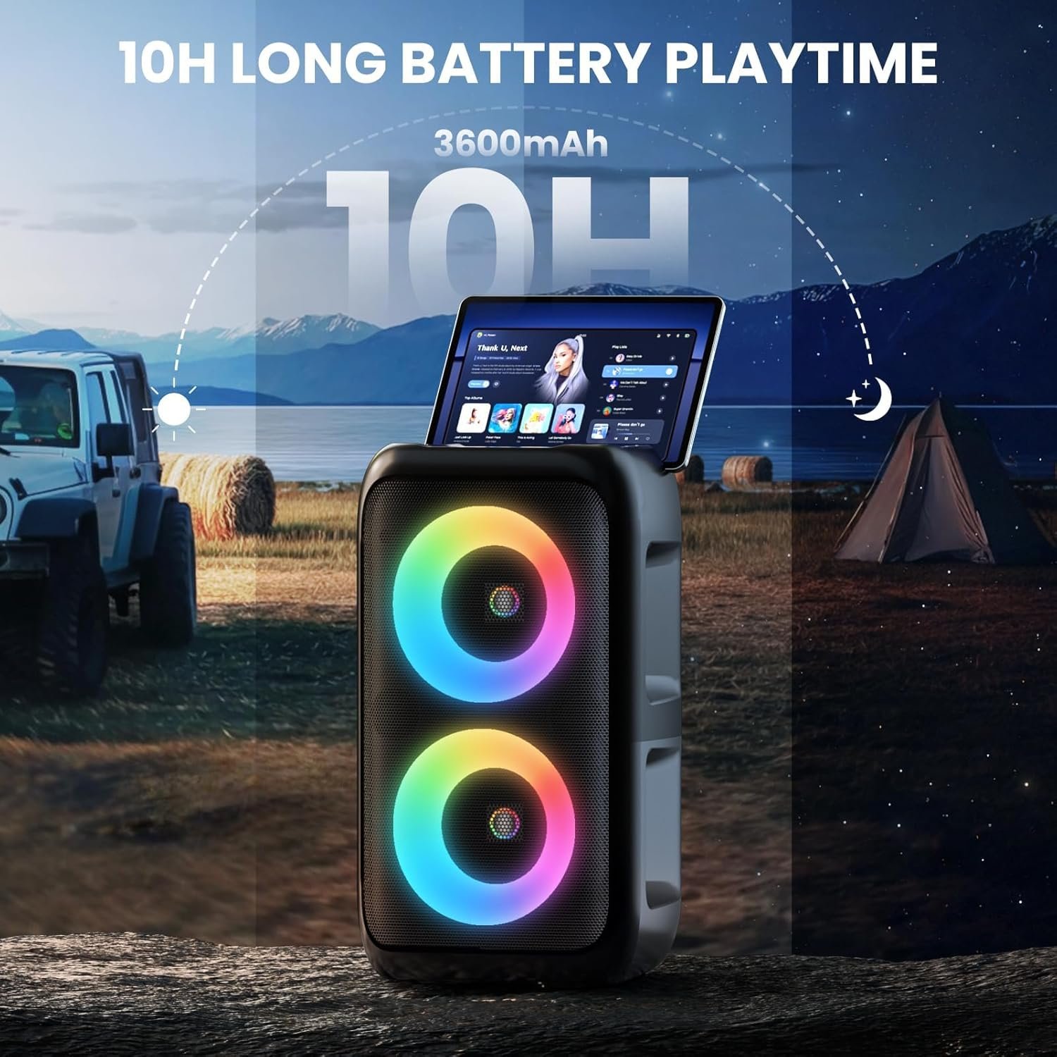 Bluetooth Speaker with 2 Wireless Microphones - Big Party Speaker for Adults Kids Karaoke with Lights - Portable Rechargeable Floorstanding Speakers Support TWS/AUX/USB/TF Card for Home Party Gift - Image 4