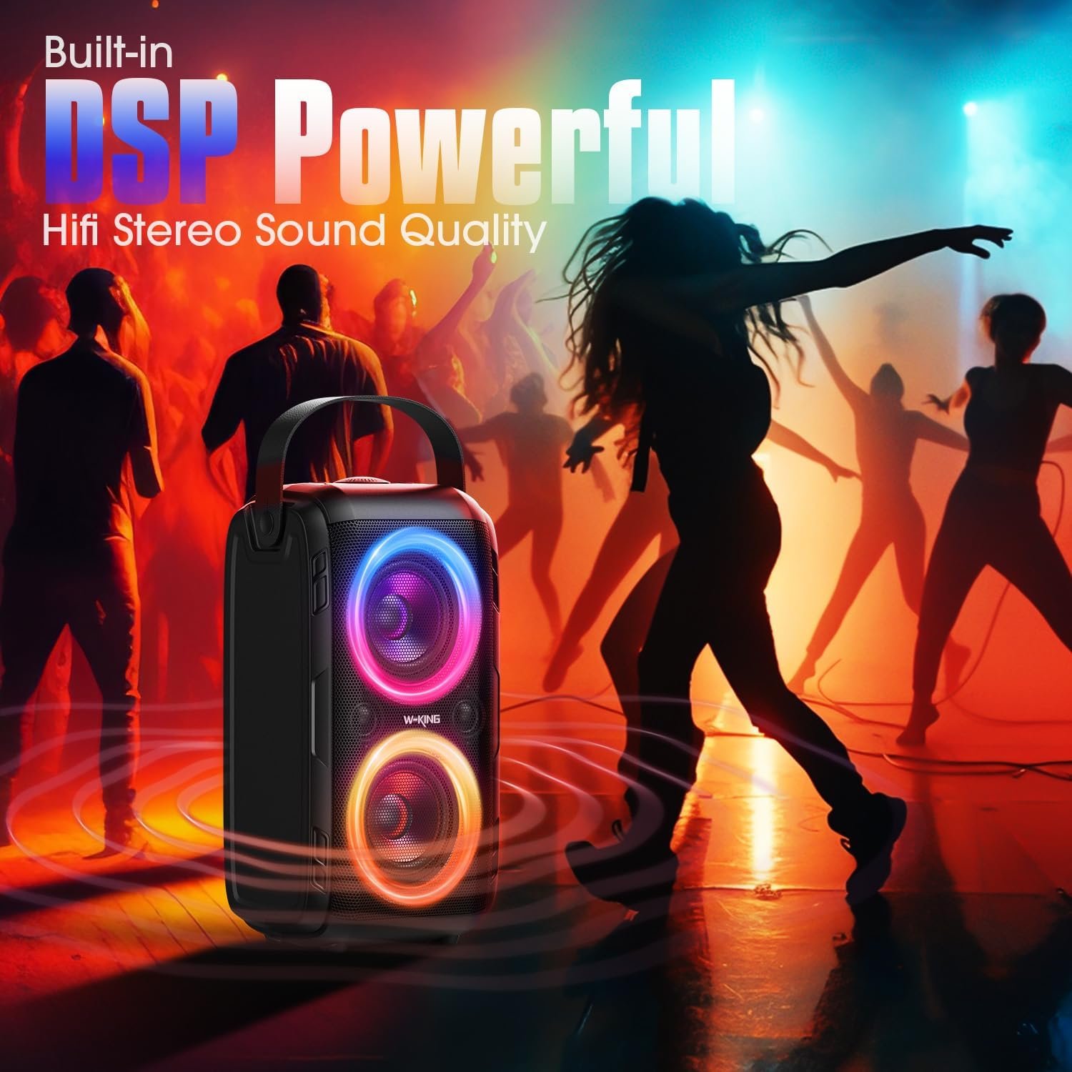 W-KING Party Bluetooth Speaker Boom Box, 180W Max Big Large Loudest Wireless Outdoor Portable Speaker 4 Drivers with 2*4.04'' Subwoofer, 80W HD Huge 105dB Pulse Natur Deep Bass, IPX5/24H/EQ/USB/TF/AUX - Image 7
